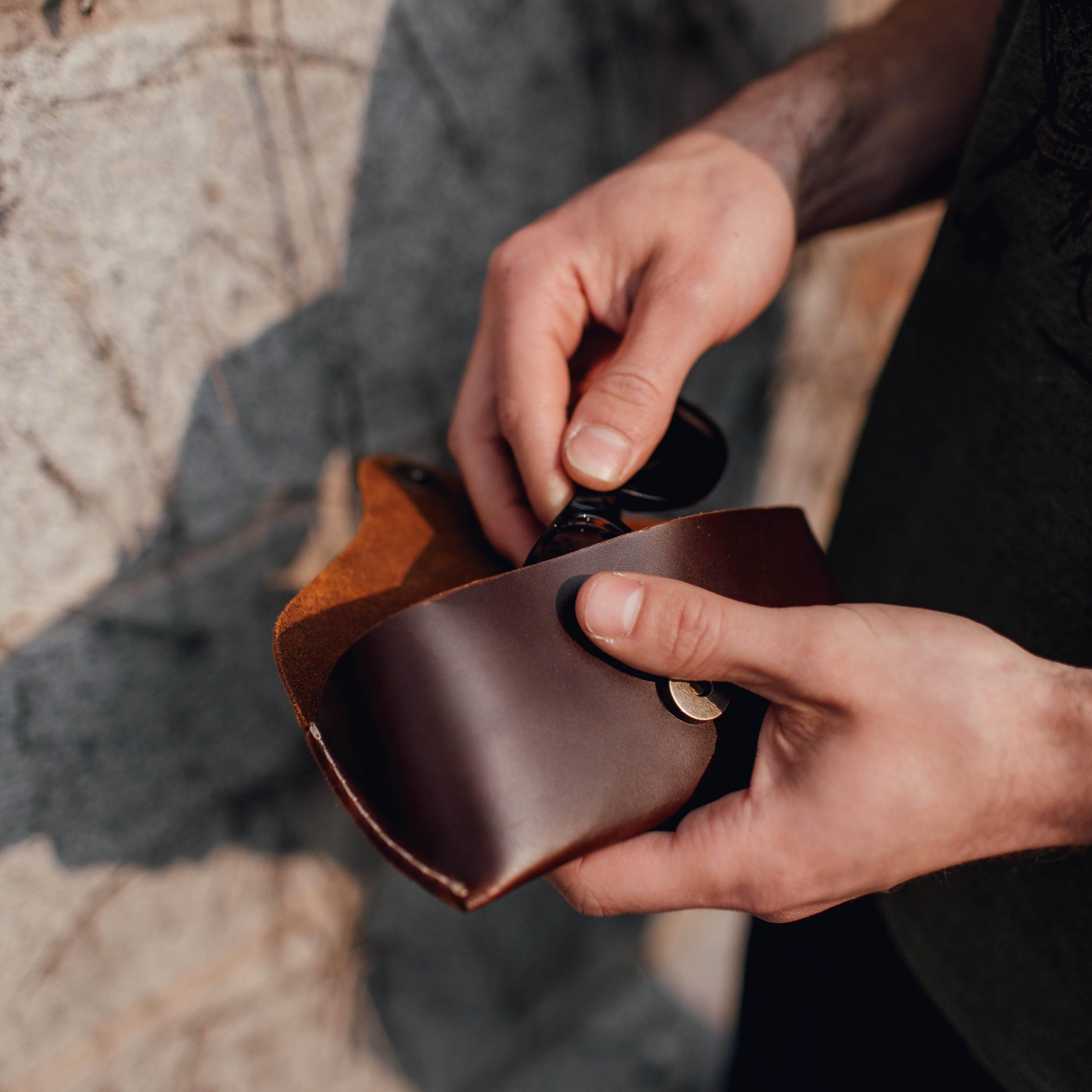 The Local Branch Leather Chocolate Leather Glasses Case - USA Made