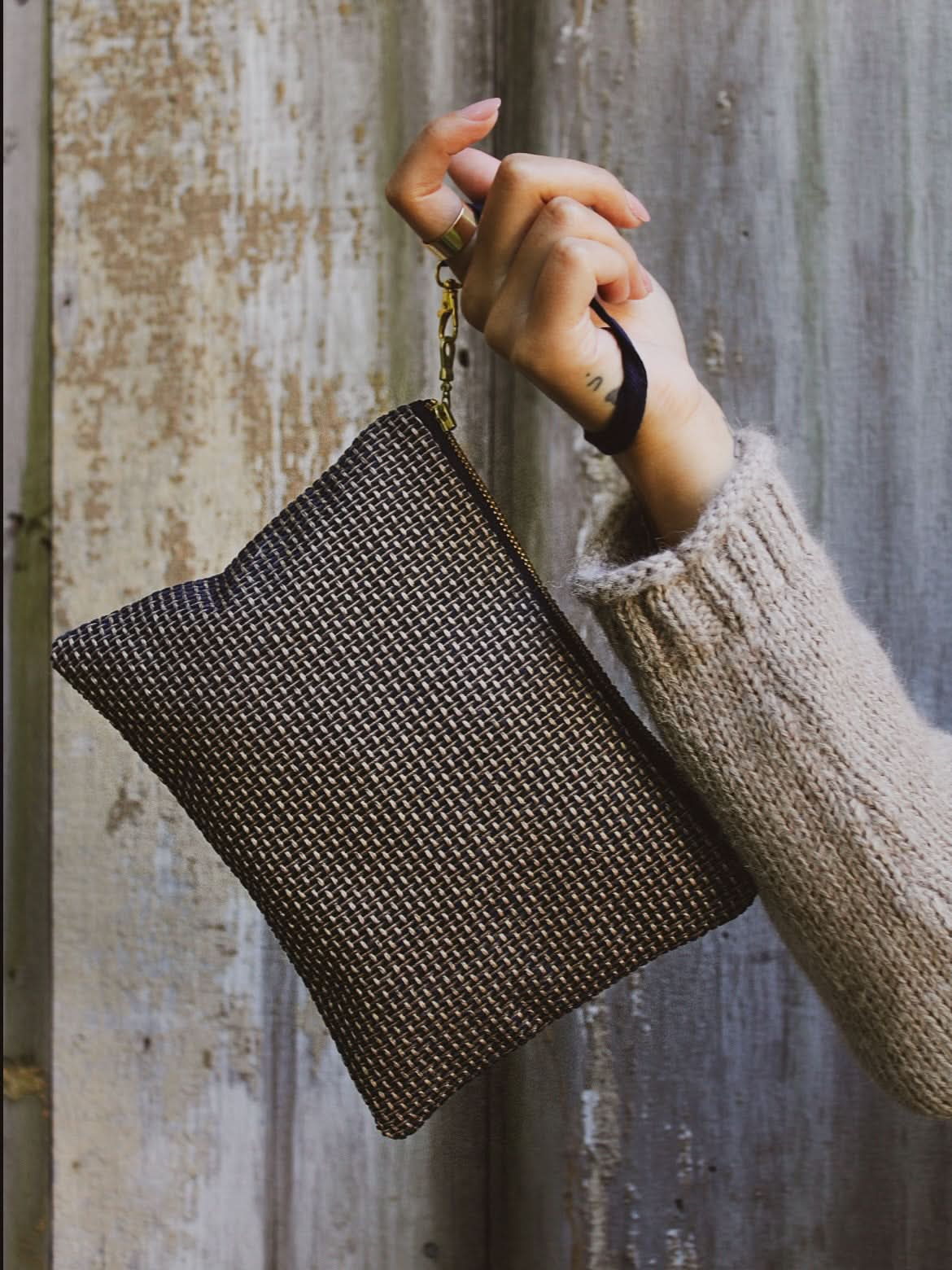 Ash & Rose bag Golden Navy Tweed Purse