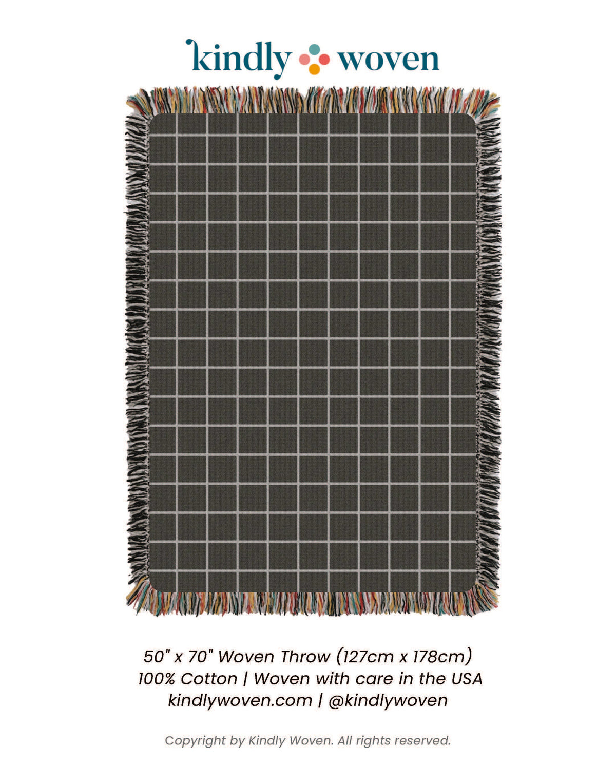 Greer Nocturne Charcoal Grid Cotton Throw Blanket