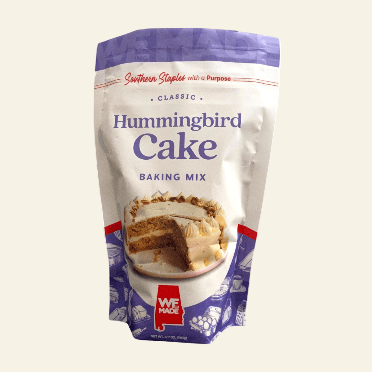 Packaging of Hummingbird Cake baking mix with visible branding on a white background