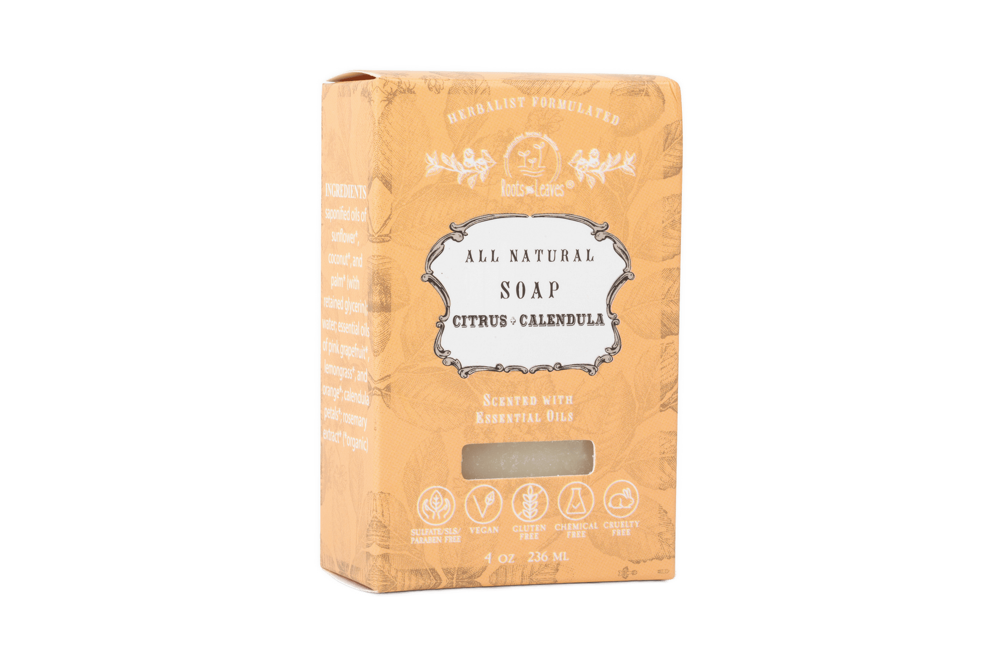 Roots and Leaves, LLC Organic Vegan Citrus + Calendula Bar Soap