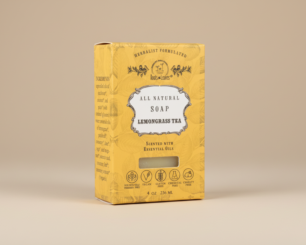 Yellow box of all natural soap labeled &