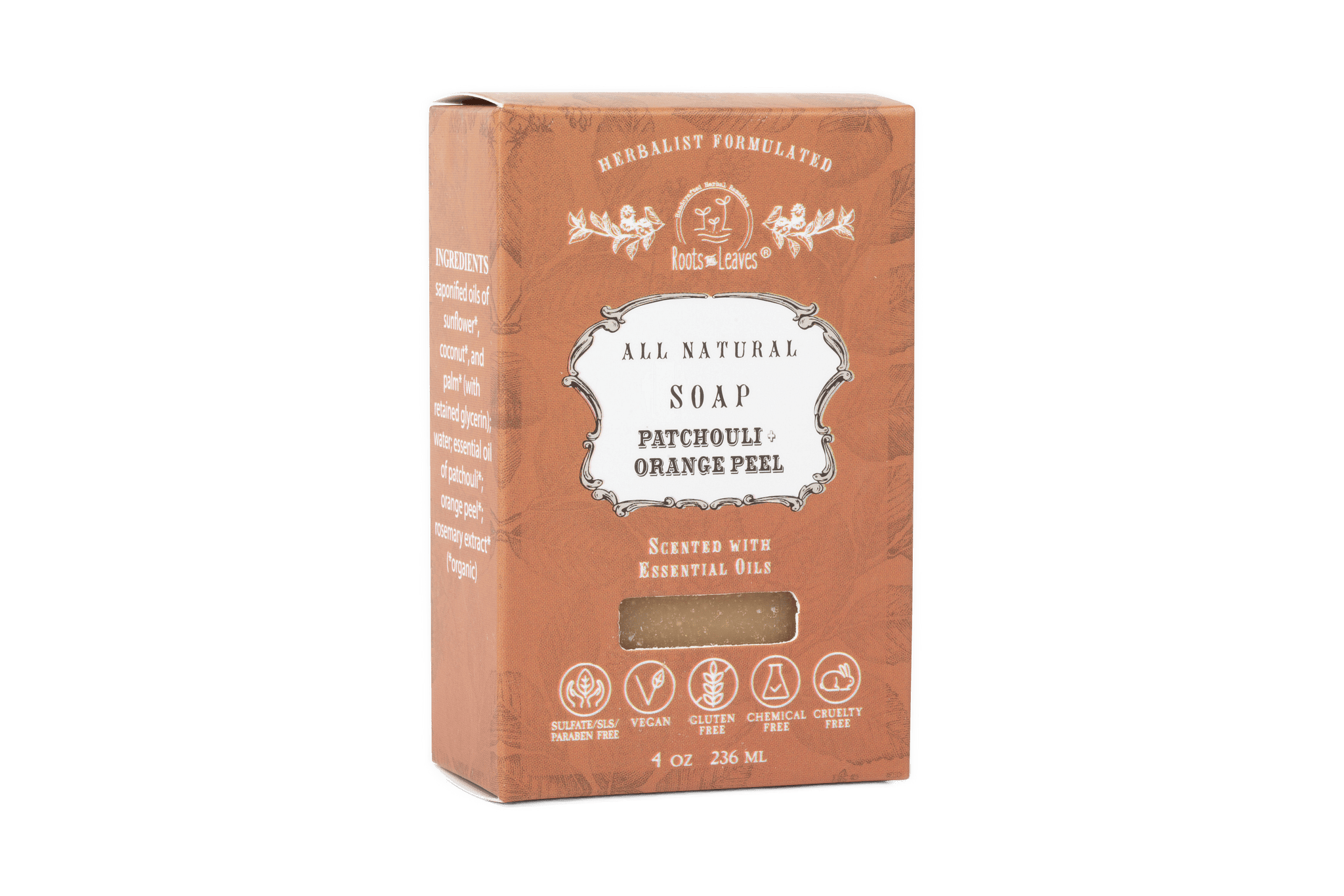 Box of all natural soap with branding and product details on a white background