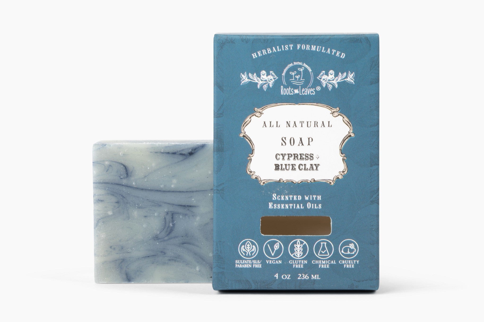 Roots and Leaves, LLC Organic Vegan Cypress + Blue Clay Bar Soap