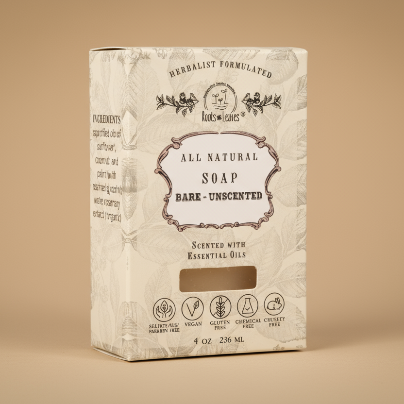 All natural soap bar packaging on a white background