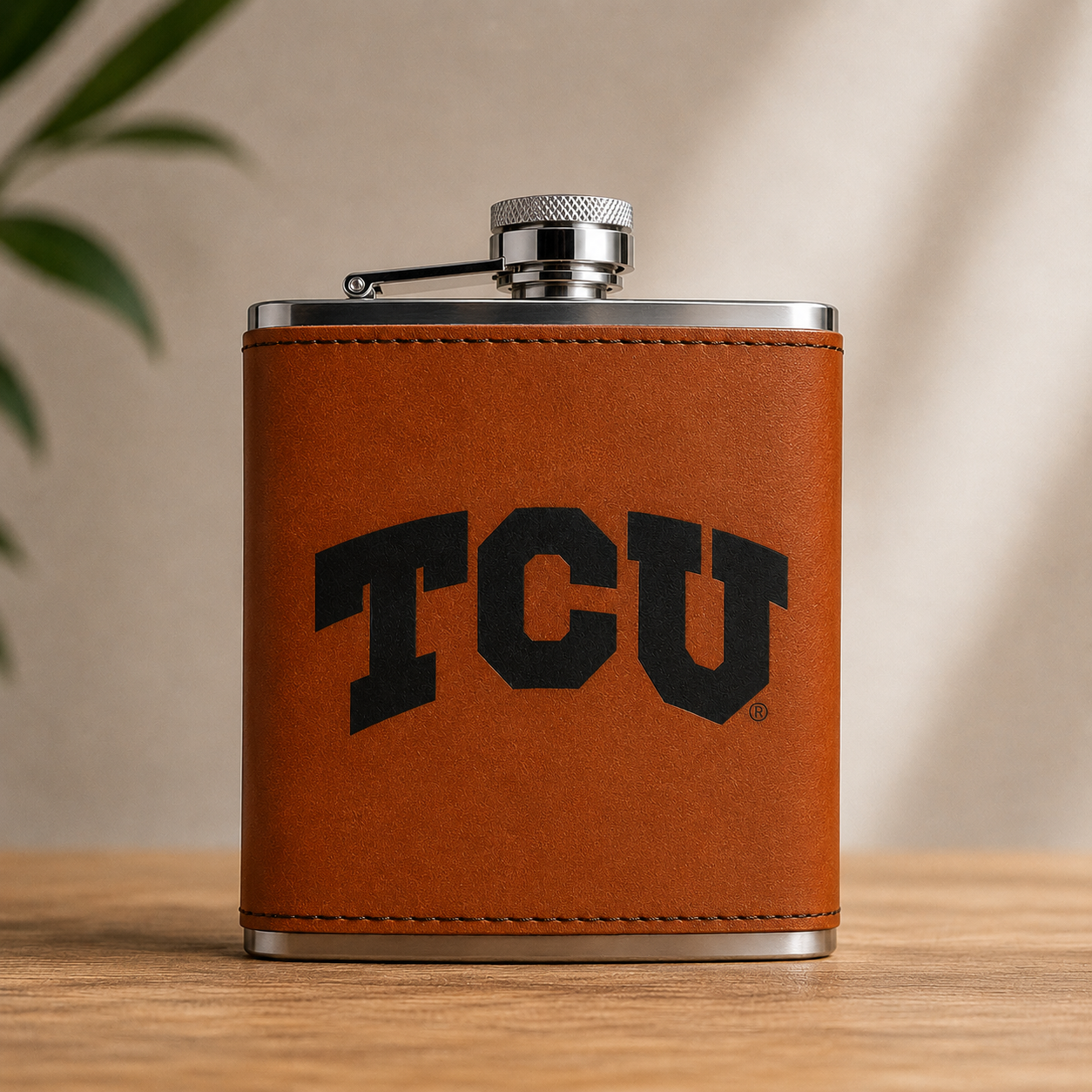 Texas Christian University (TCU) Leather Flask