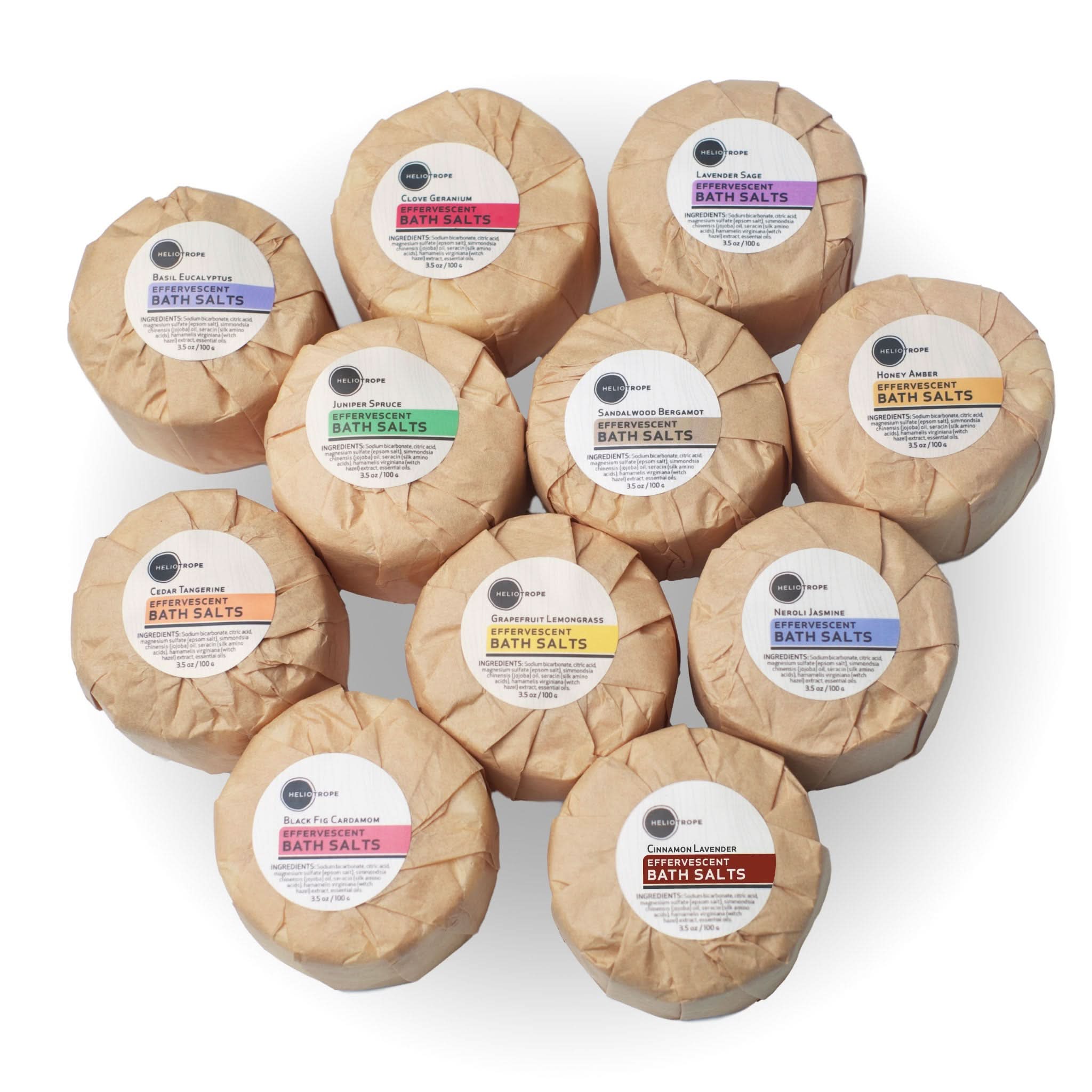 Heliotrope SF Bath Salt Effervescent Bath Fizzies w/Jojoba & Silk Proteins - NEW SCENTS!