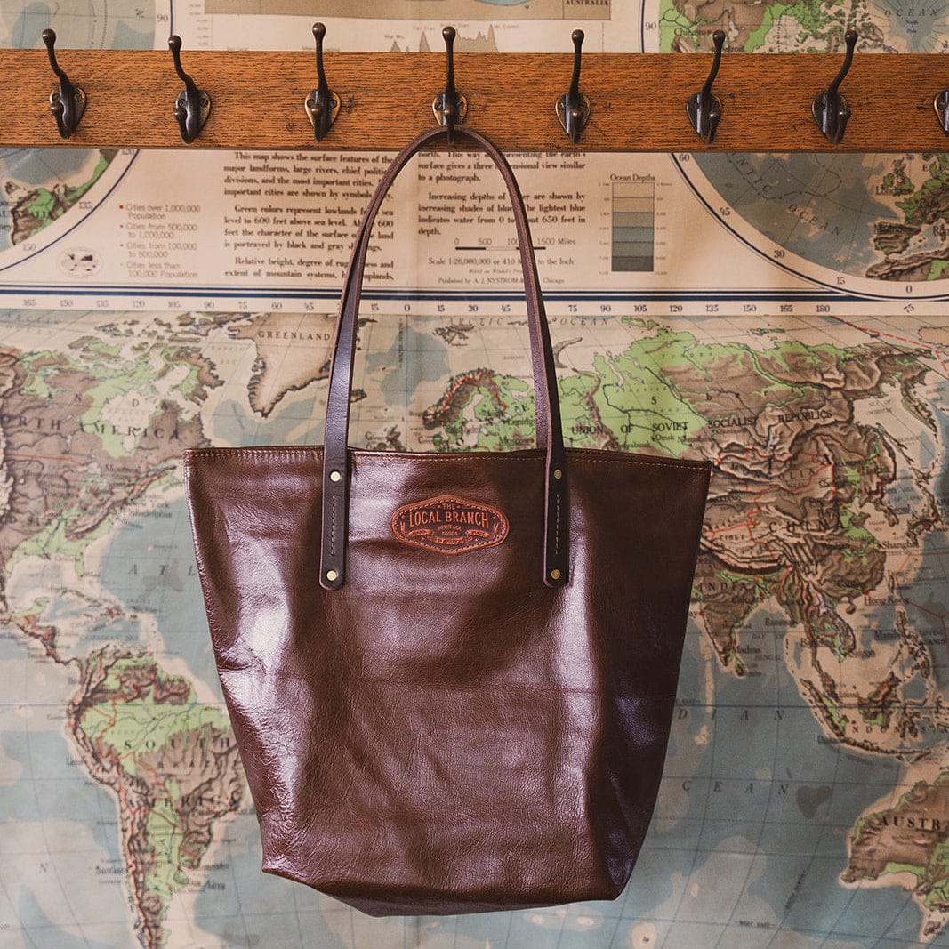 The Local Branch Leather Tote Bag Cognac Small Batch Classic Carryall Tote - USA Made