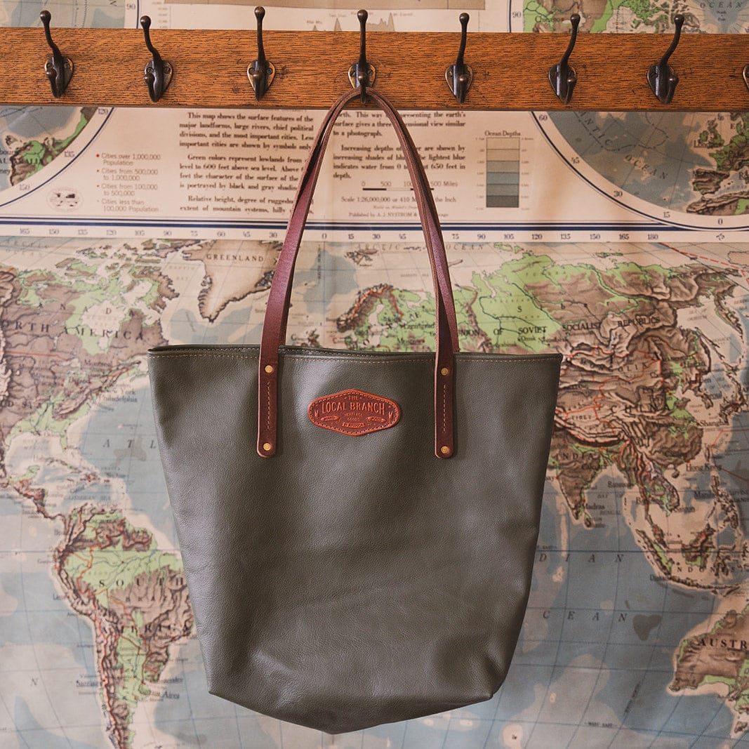The Local Branch Leather Tote Bag Green Small Batch Classic Carryall Tote - USA Made