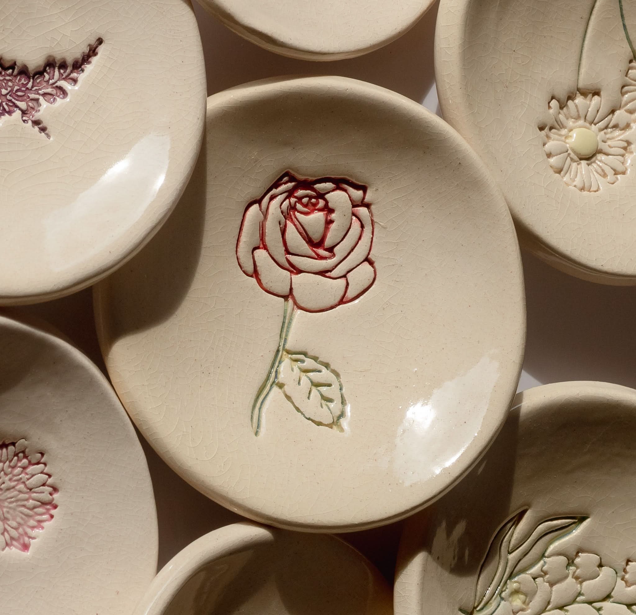 prodigalpottery Ceramic June Rose Birth Flower Ring Dish