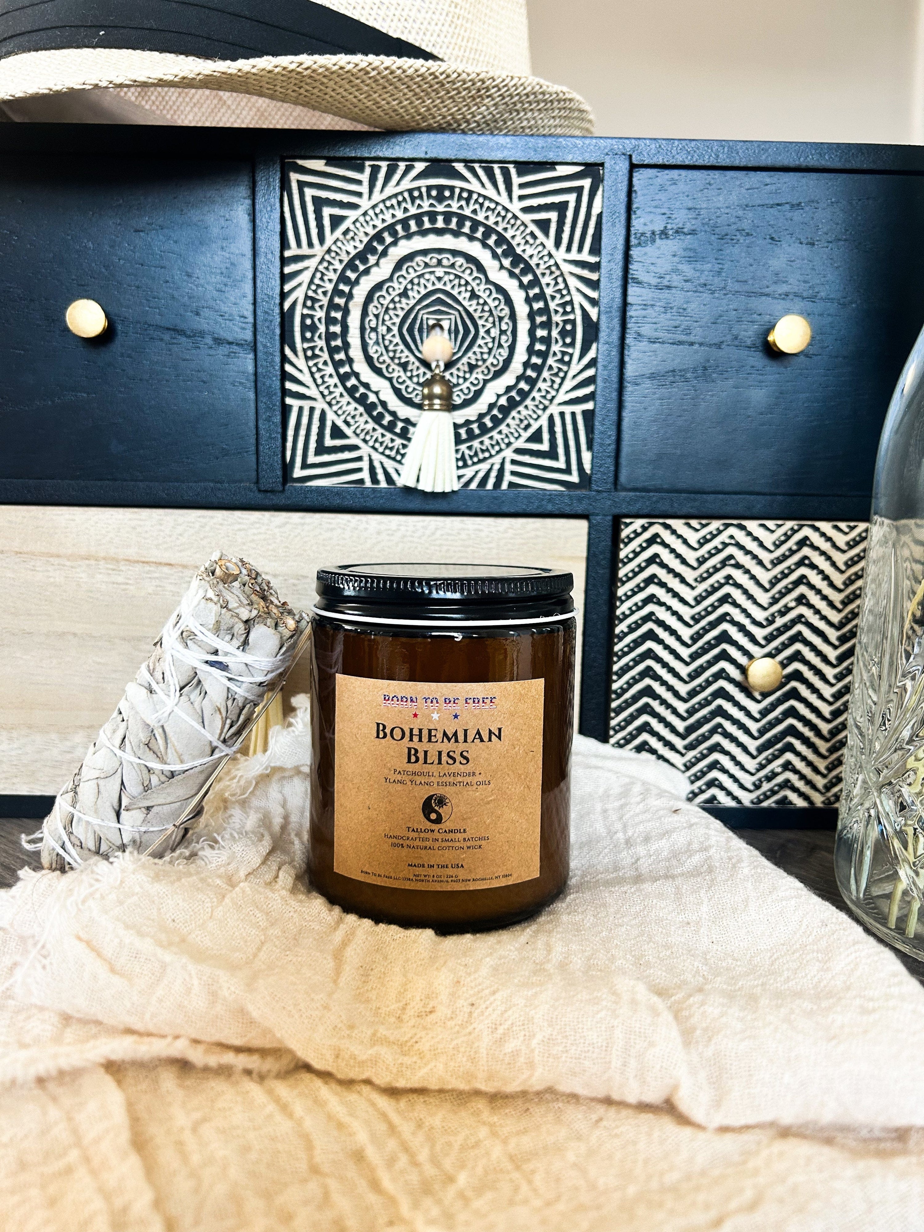 Born To Be Free Candle 8 oz Bohemian Bliss Tallow Candle
