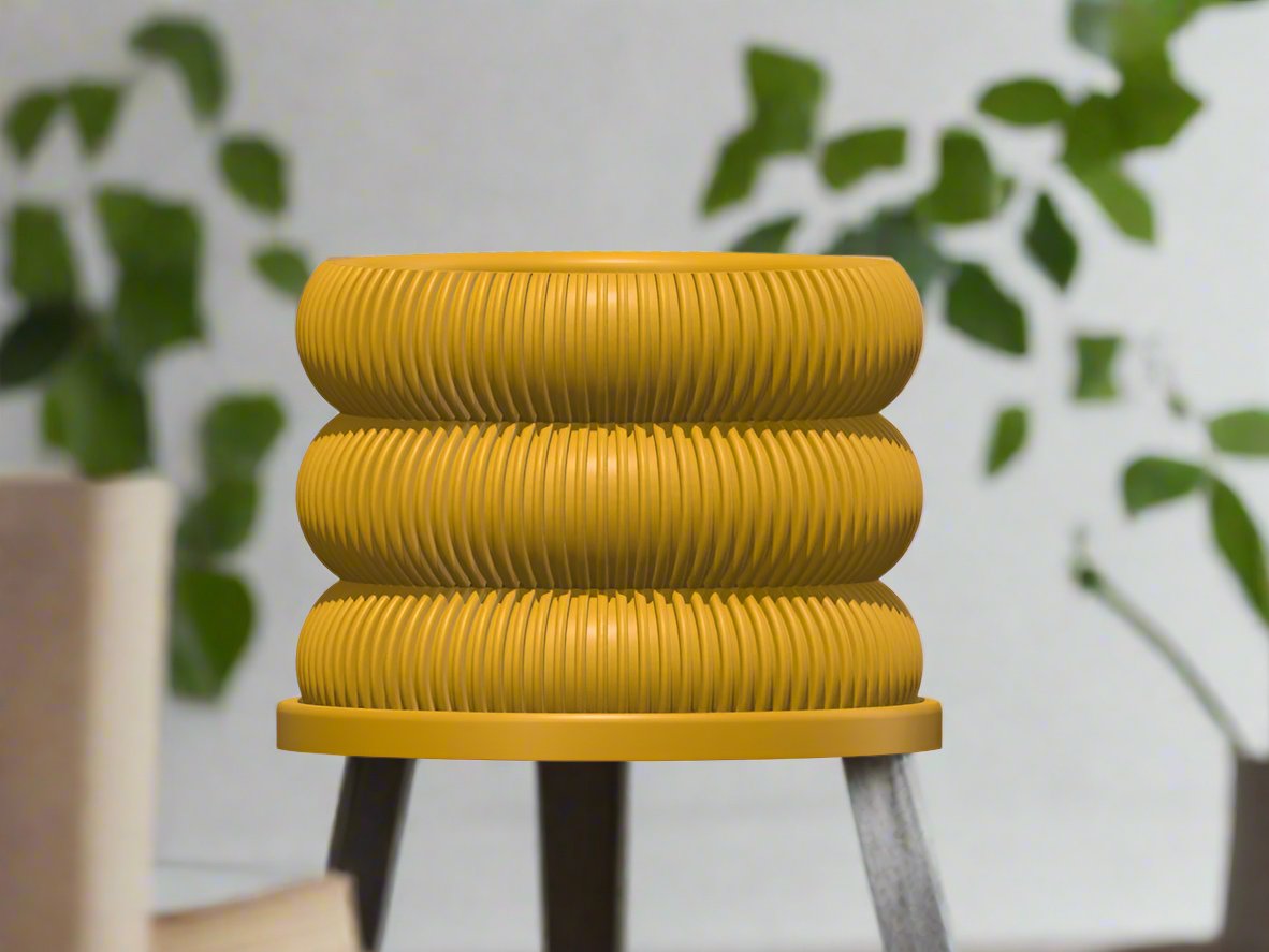 Ribbed Bubble Plant Pot With Drainage and Saucer - My American Goods