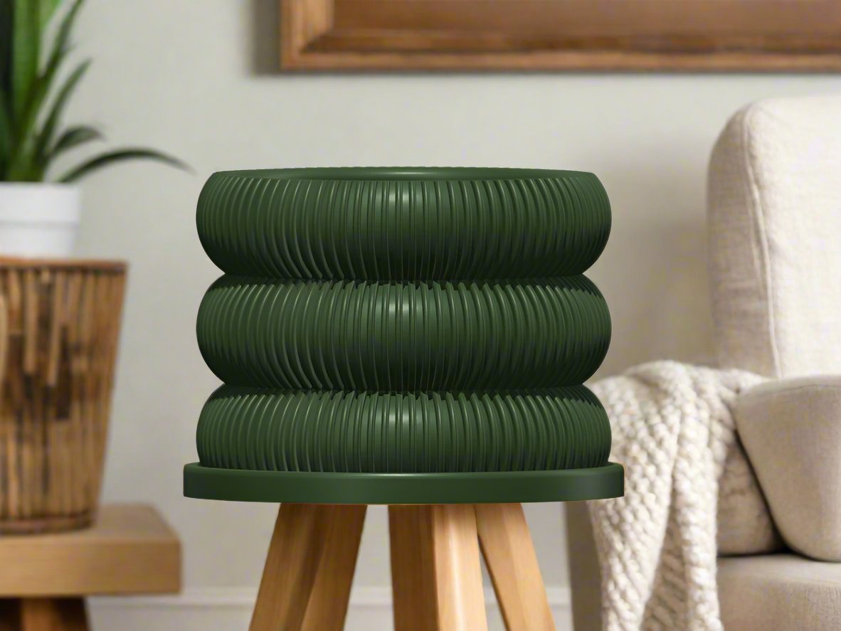 Ribbed Bubble Plant Pot With Drainage and Saucer - My American Goods