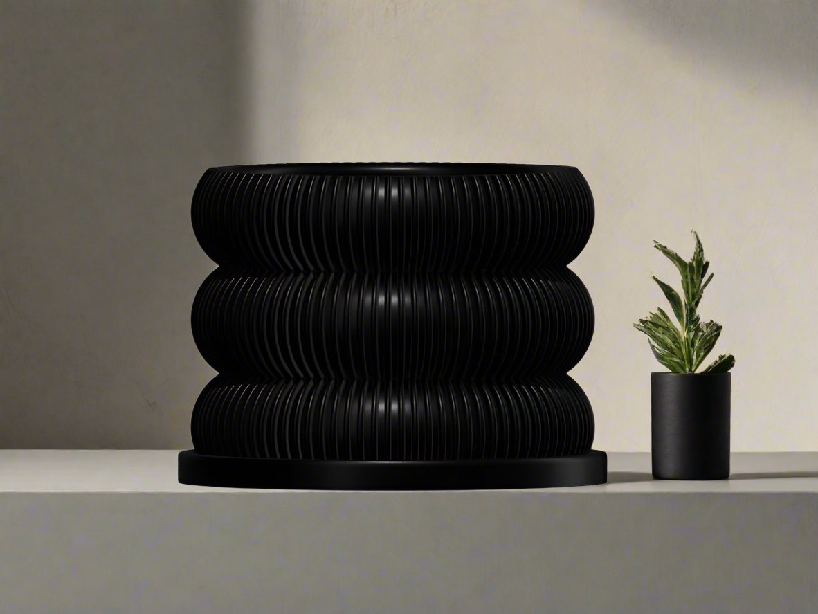 Ribbed Bubble Plant Pot With Drainage and Saucer - My American Goods