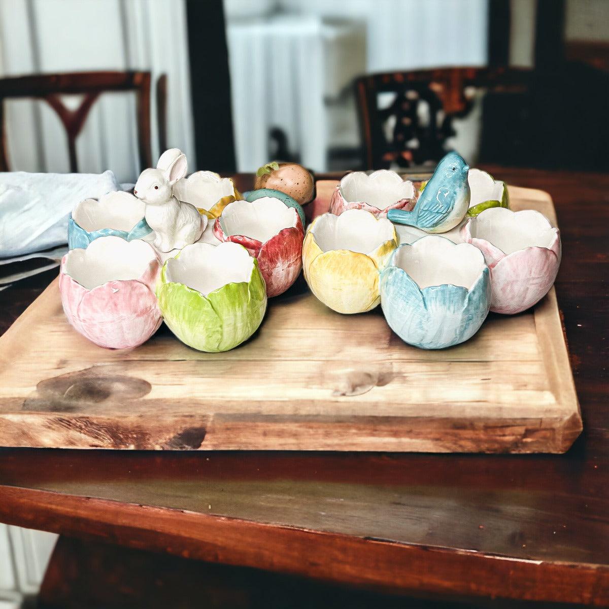 Gia Roma Wooden Easter Decor Tidbit Dish Pastel