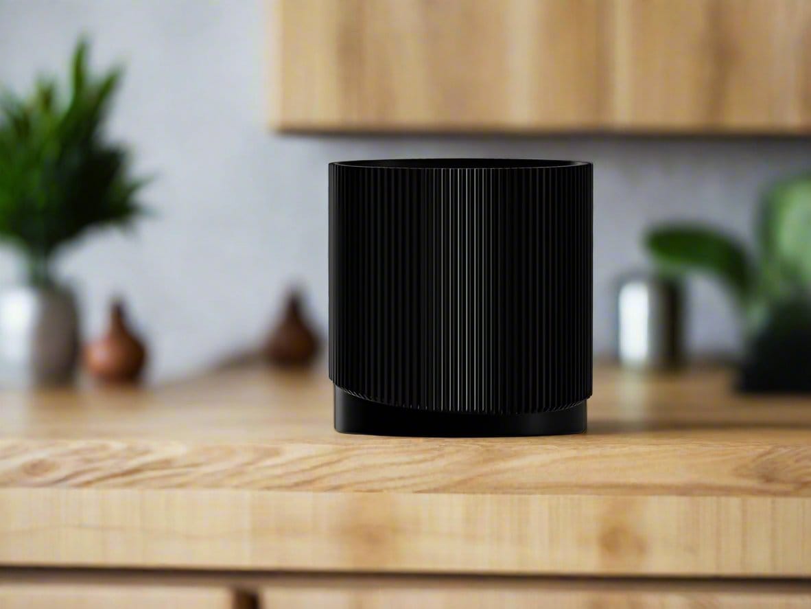 Rosebud HomeGoods Mid-Century Ribbed Planter with Drainage and Saucer in Multiple Colors, 3D Printed Planter with Unique Modern Design, Lightweight, Wave