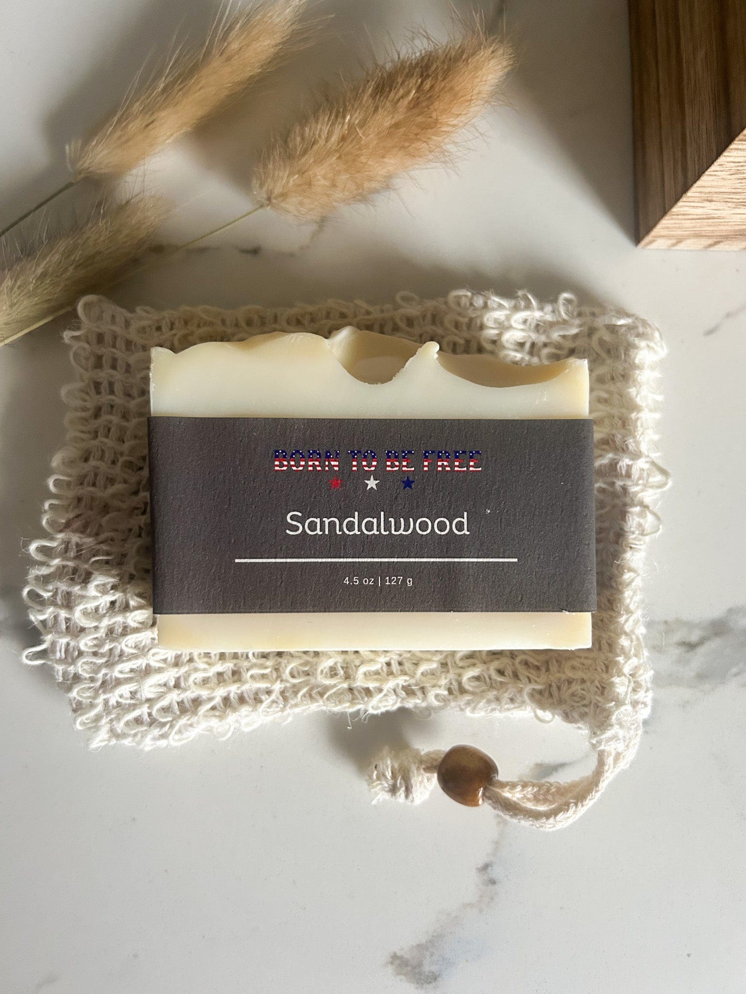 Born To Be Free soap Bar + Exfoliating Pouch Sandalwood Tallow Soap Bar