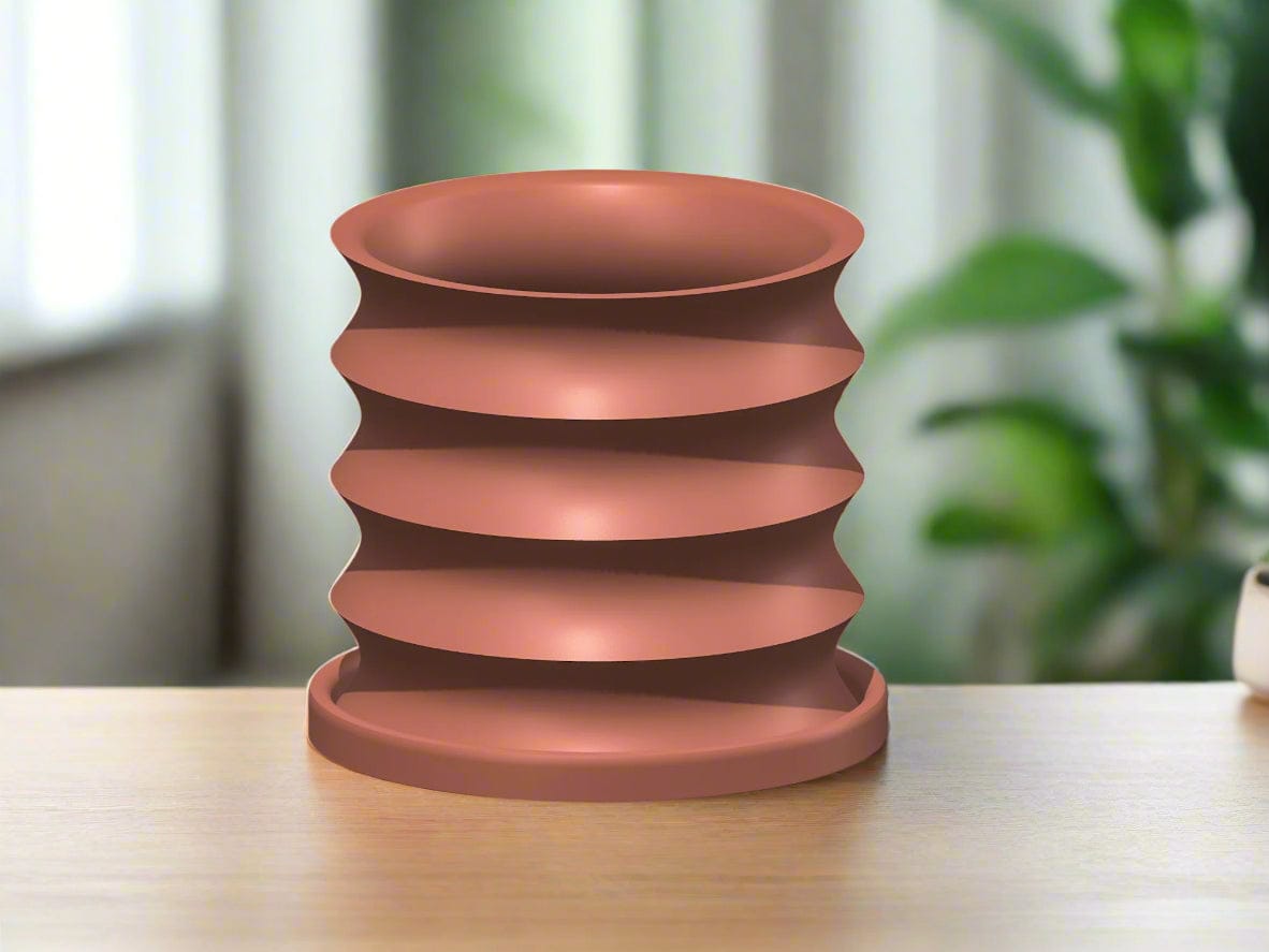 Rippled Plant Pot with Drainage – Modern Organic Indoor Planter with Saucer, 3D Printed Wavy Pot for Houseplants - BRIM - My American Goods