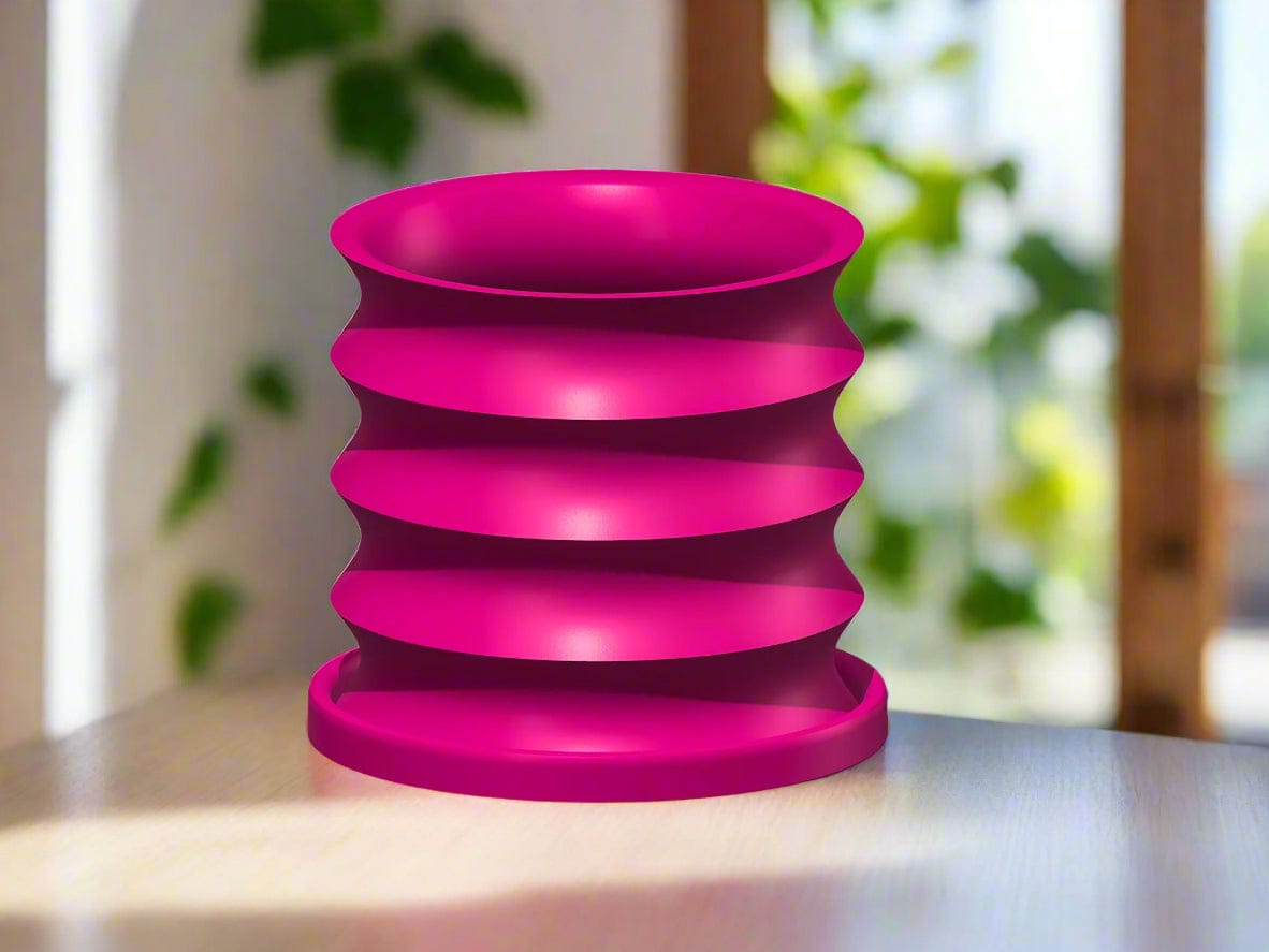 Rippled Plant Pot with Drainage – Modern Organic Indoor Planter with Saucer, 3D Printed Wavy Pot for Houseplants - BRIM - My American Goods