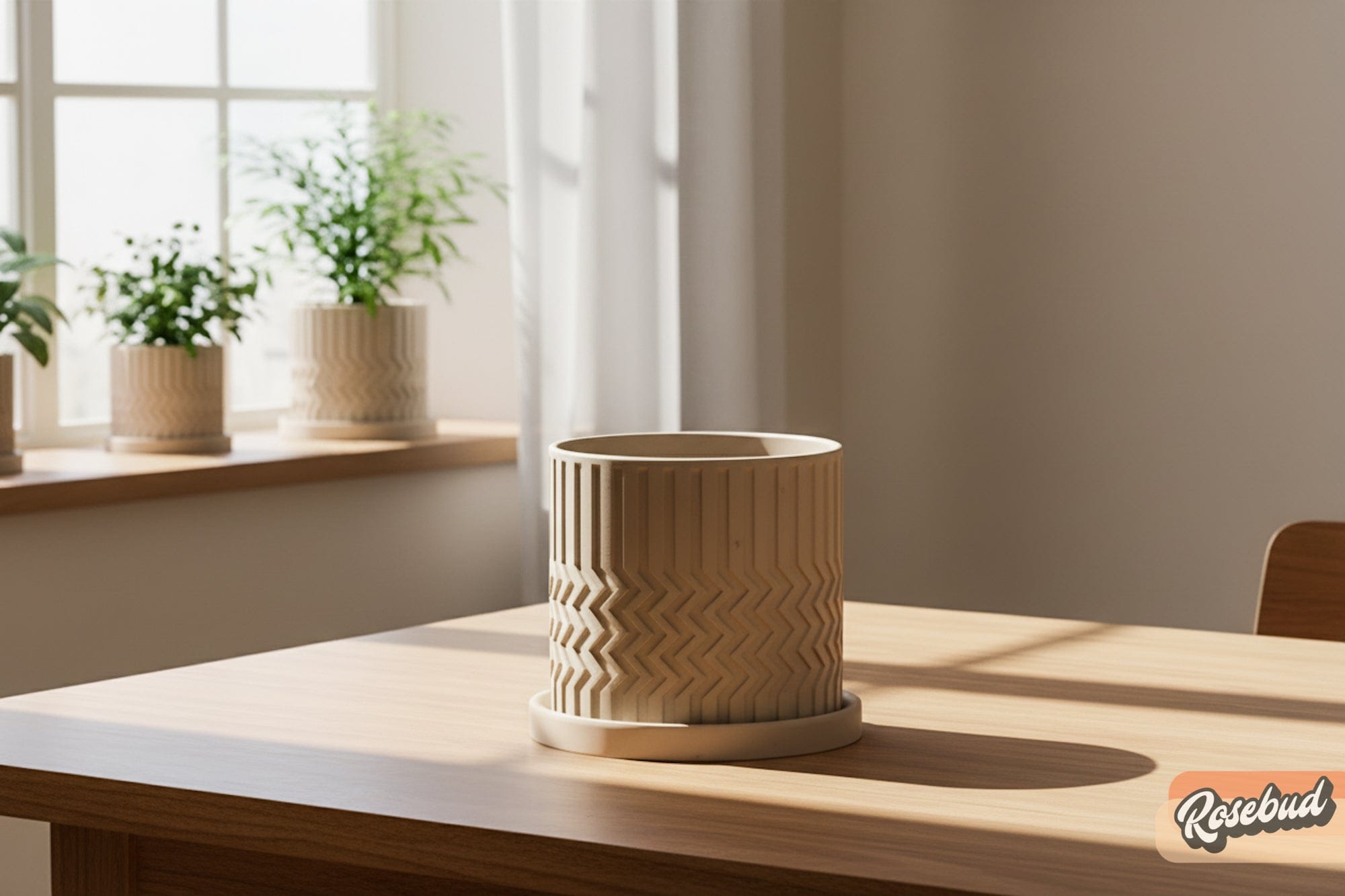 Rosebud HomeGoods Pots & Planters Beige / 4 / With Drip Tray Minimalist Zig-Zag Planter