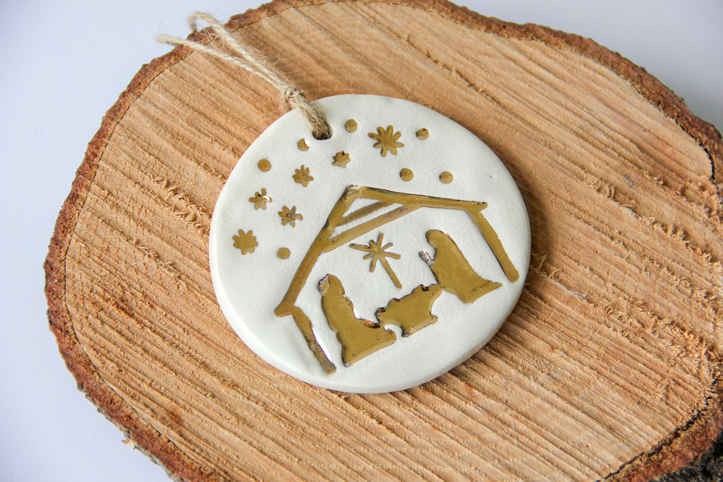 prodigalpottery Gold Leaf Nativity Ornament