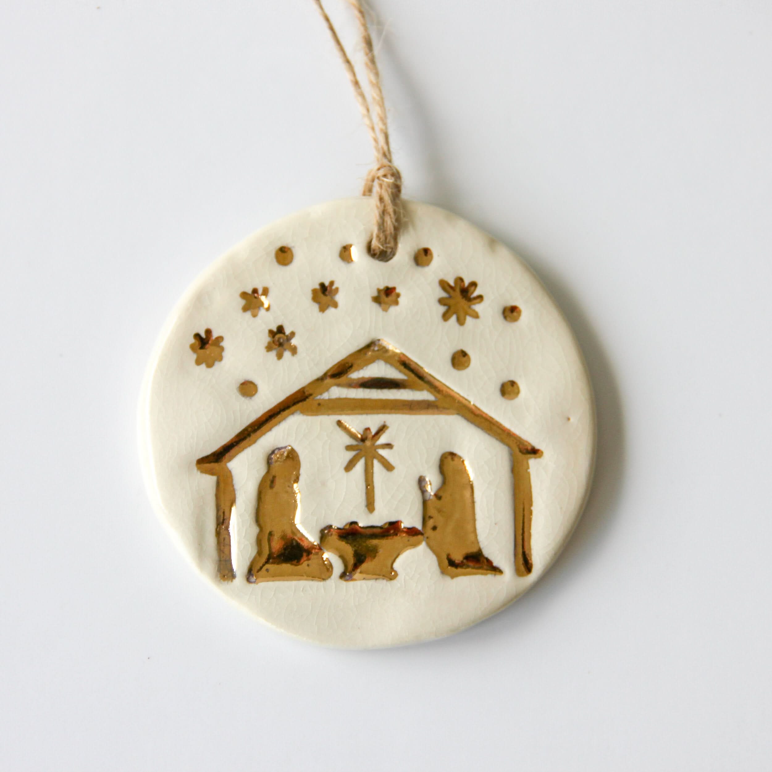 prodigalpottery Gold Leaf Nativity Ornament