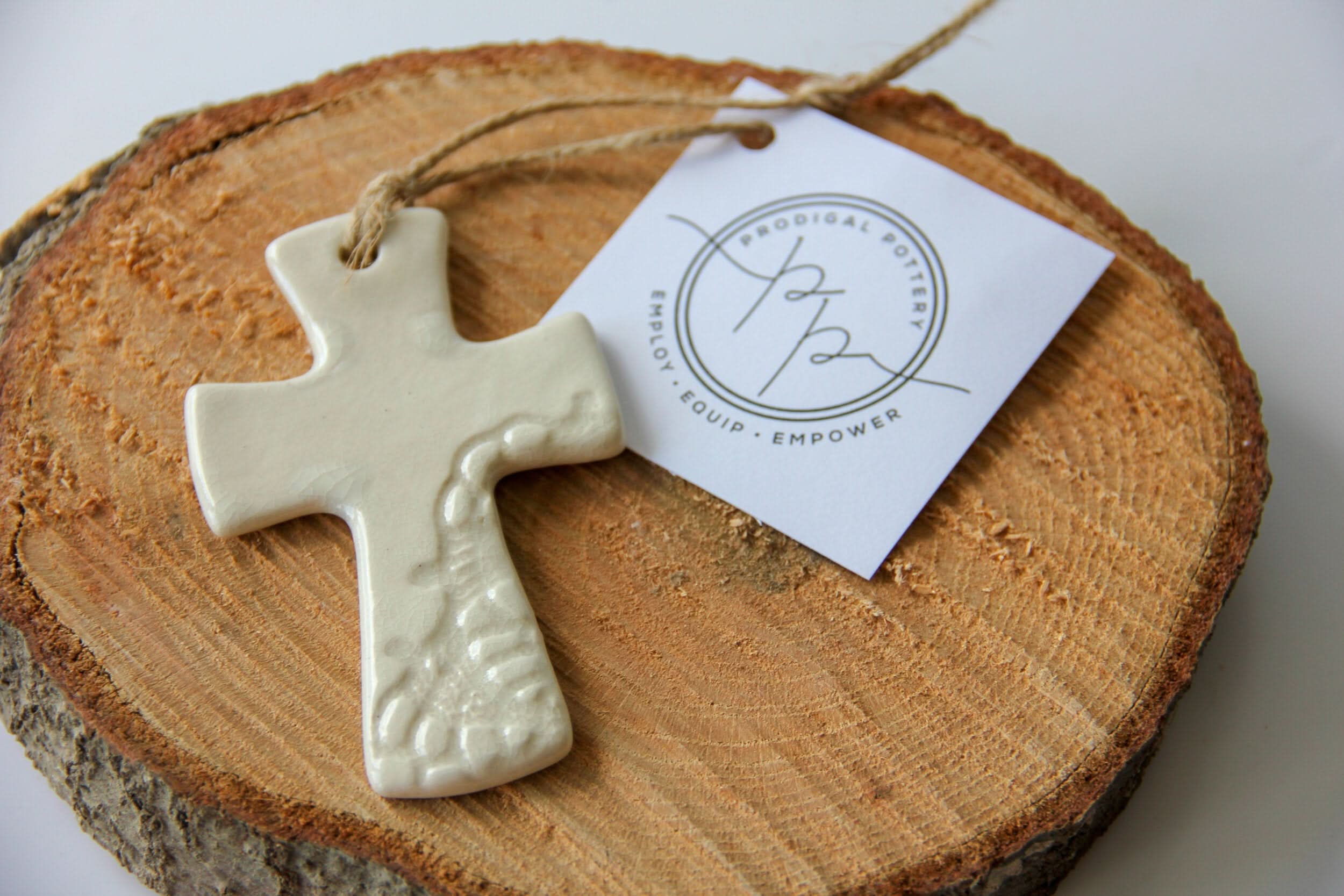 prodigalpottery Ceramic White Flared Cross Ornament