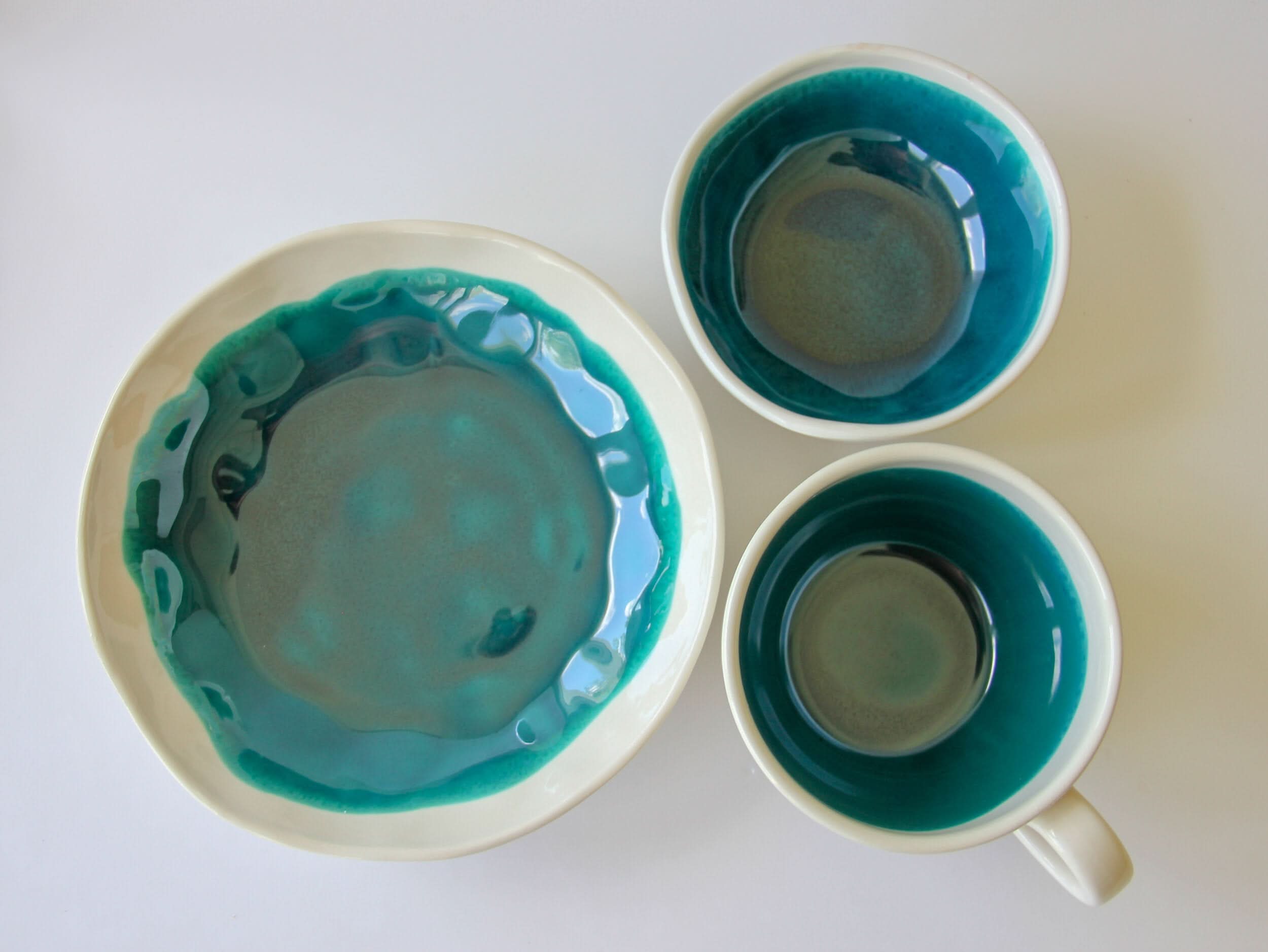 prodigalpottery Ceramic Green Sapphire Set Artisan Bowl Set