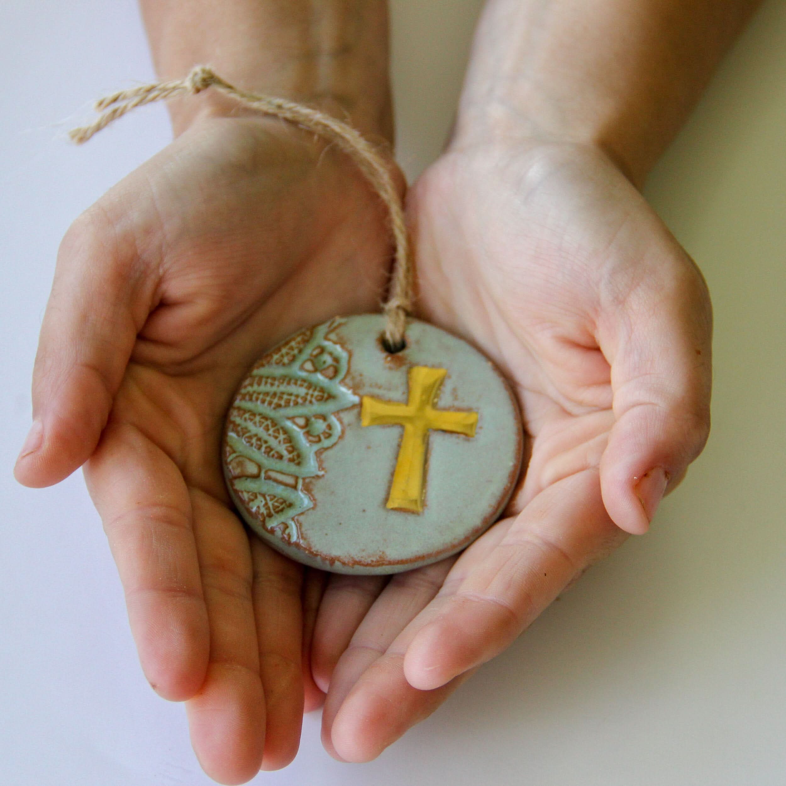 prodigalpottery Ceramic Gold Leaf Cross Ornament