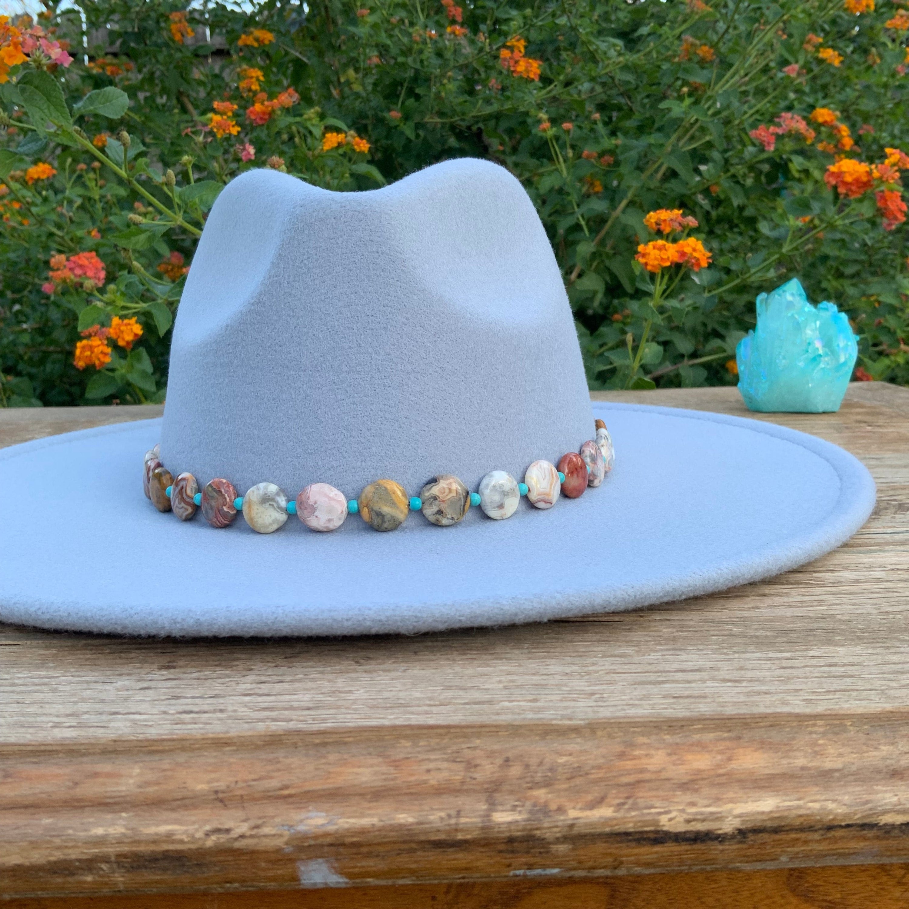 Adriana Soto Joyeria Hat band Crazy Lace Agate Hatband, Gemstone Hat Band