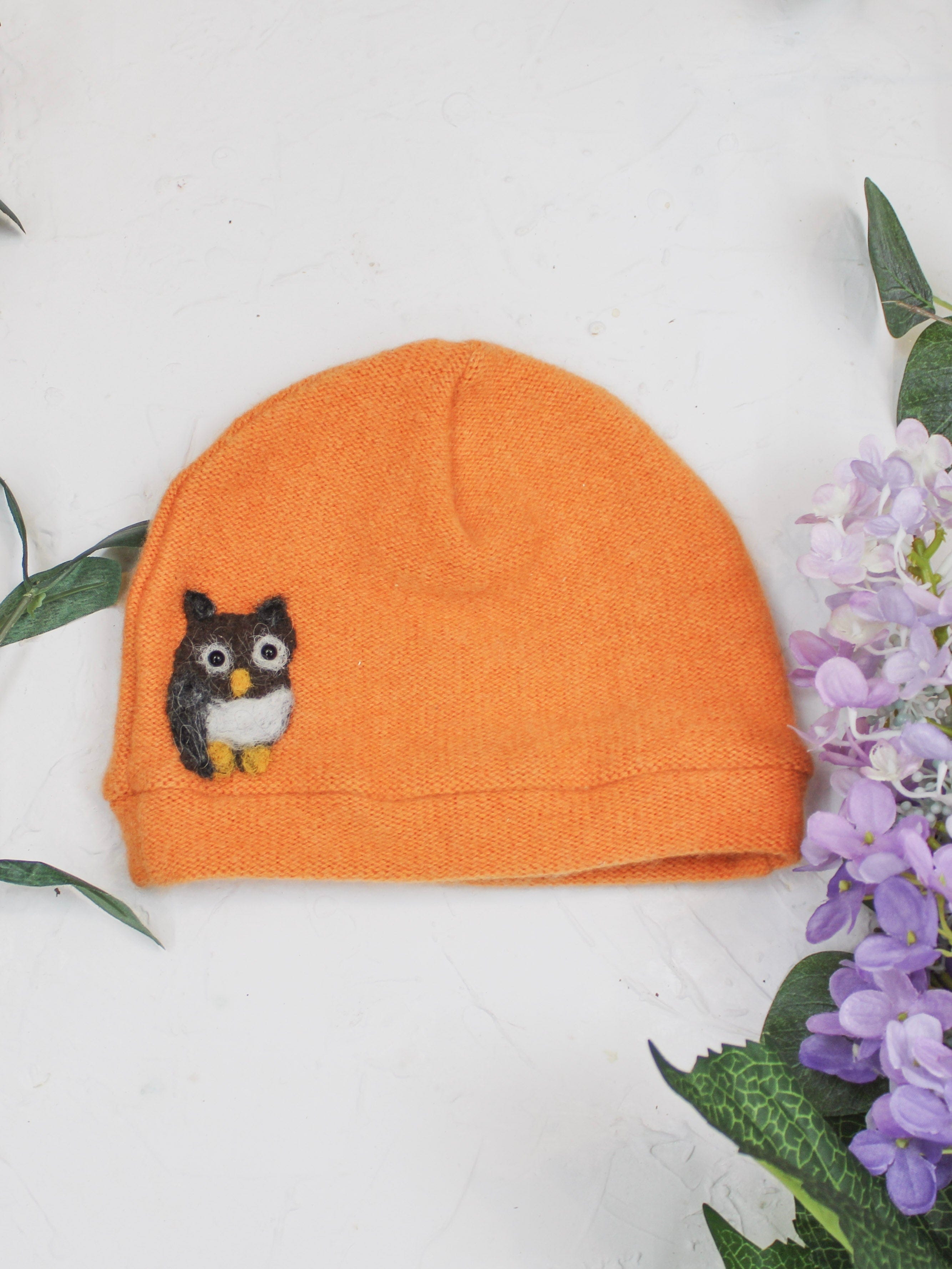 Ash & Rose hat Orange Owl Cashmere Hat - Toddler