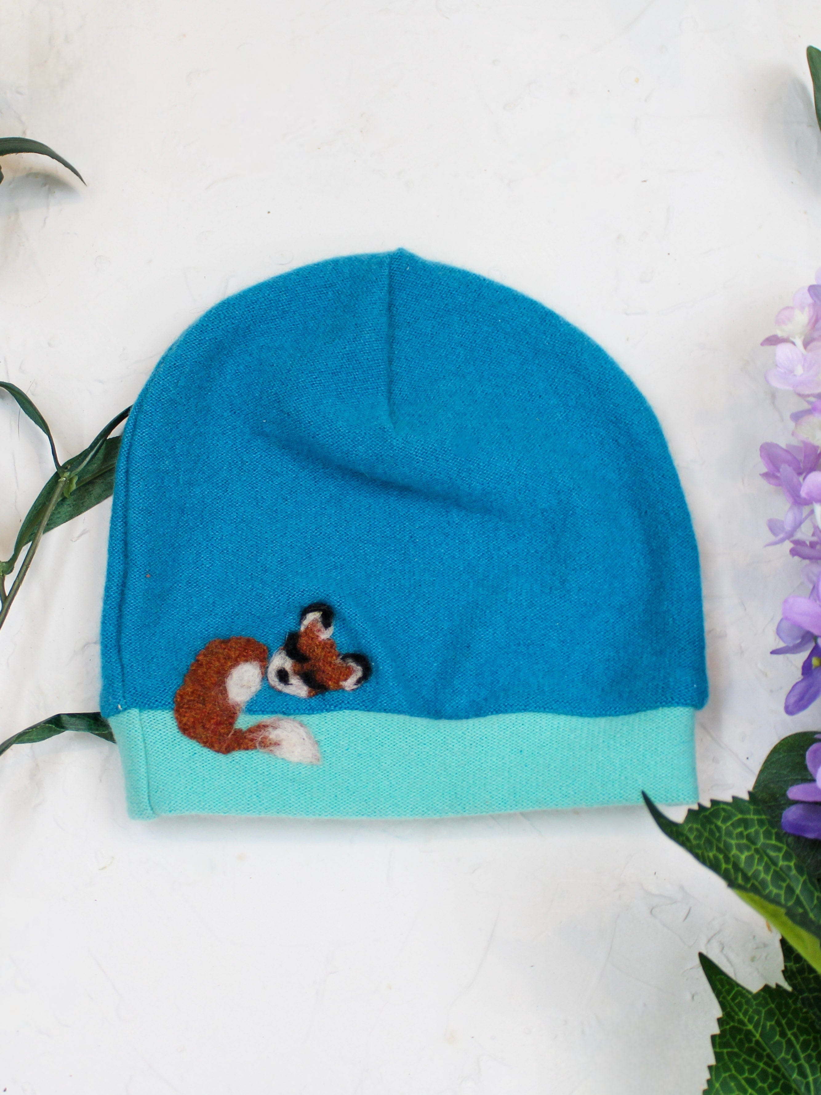 Ash & Rose hat Teal Sleeping Fox Cashmere Hat - Toddler