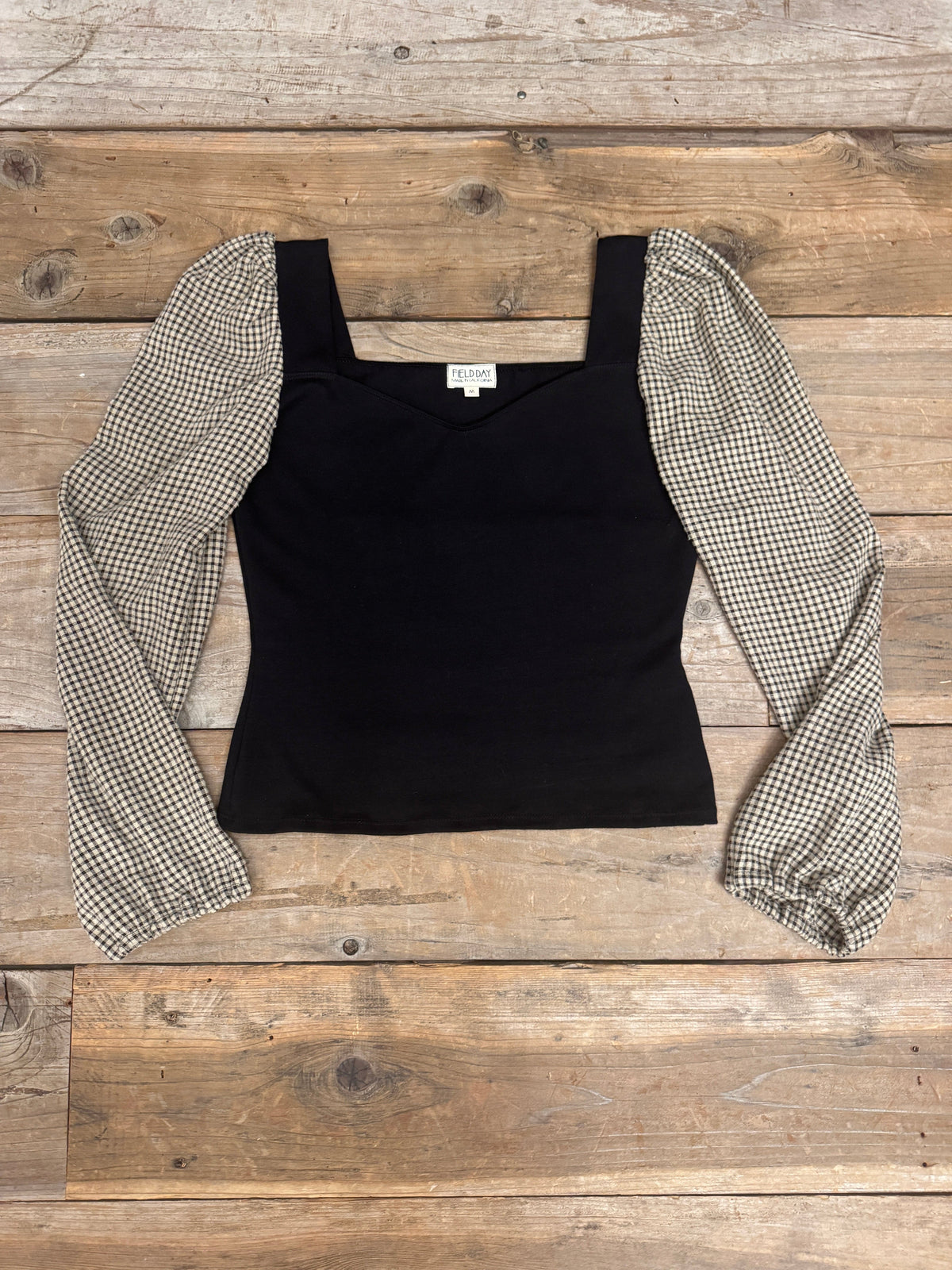 Field Day Top Elizabeth Top in Black on Gingham Cotton