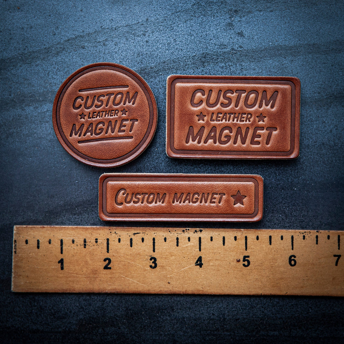 Austin Texas Script Leather Magnet Block Style