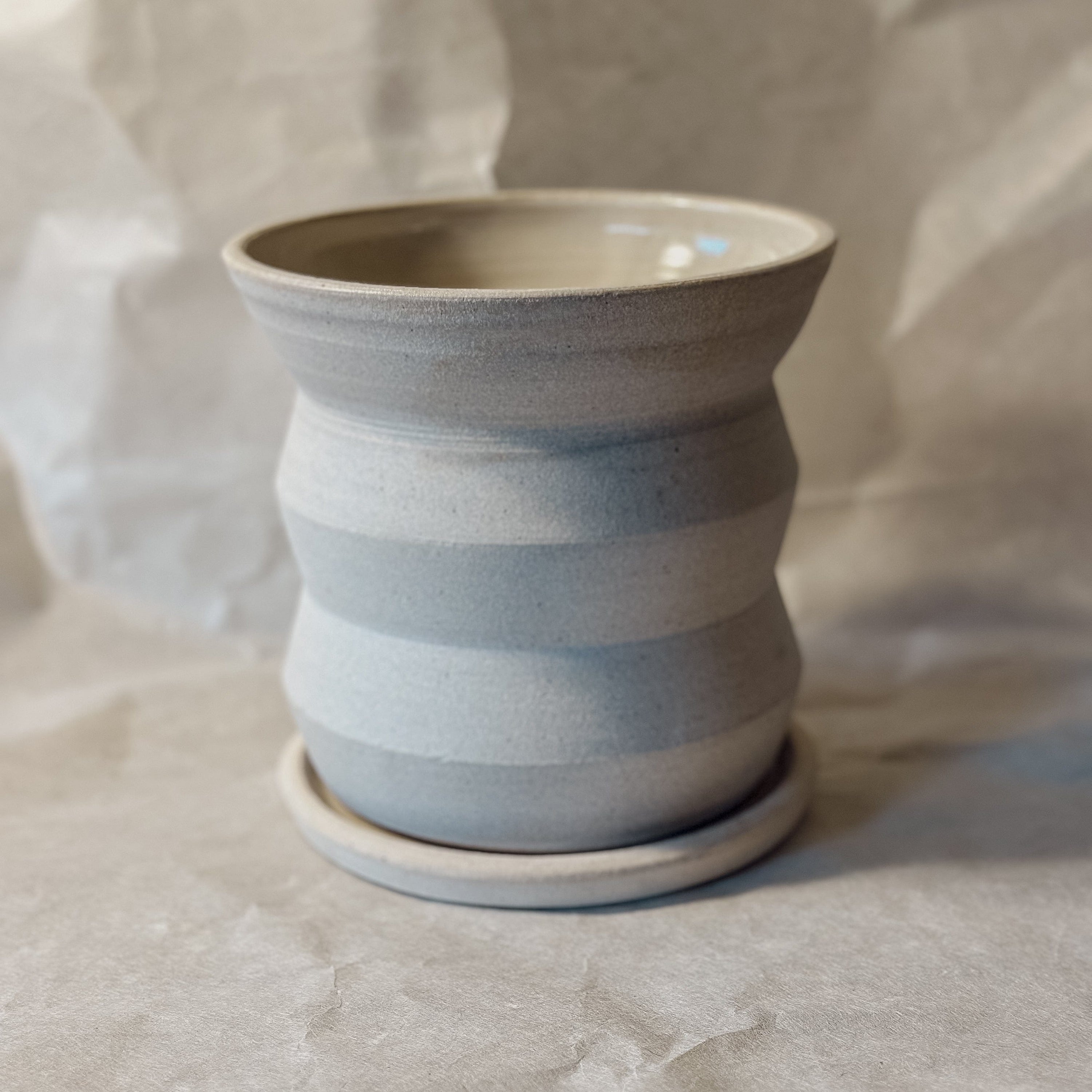 Olivia Snow Ceramics planter 6" Angled Creme Planter with Saucer and Drainage
