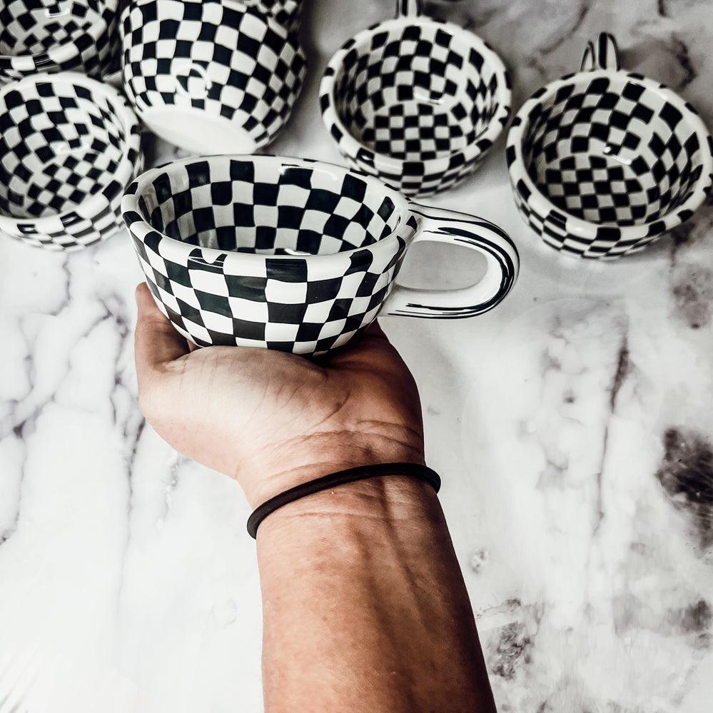 Gia Roma Coffee Mug Small BW Checkered Mug