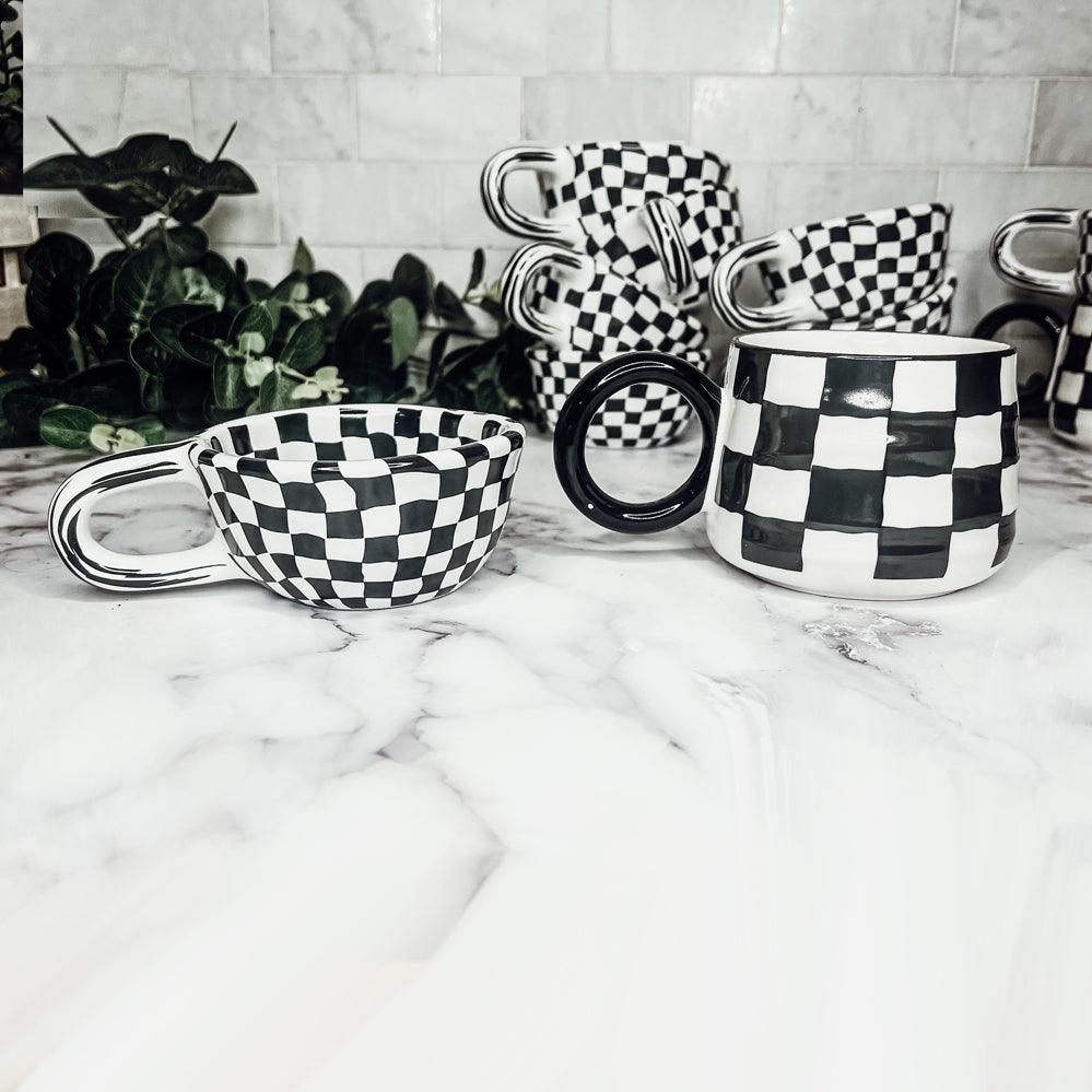 Gia Roma Coffee Mug Small BW Checkered Mug