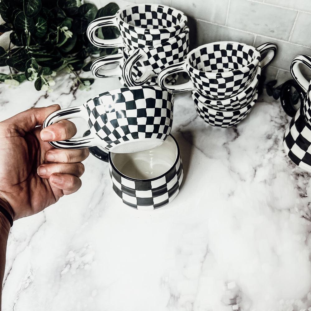 Gia Roma Coffee Mug Small BW Checkered Mug