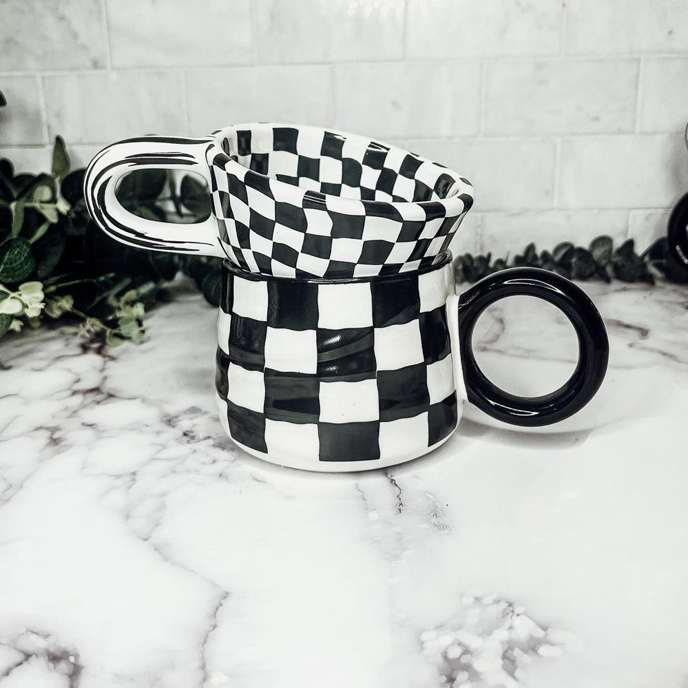 Gia Roma Coffee Mug Small BW Checkered Mug