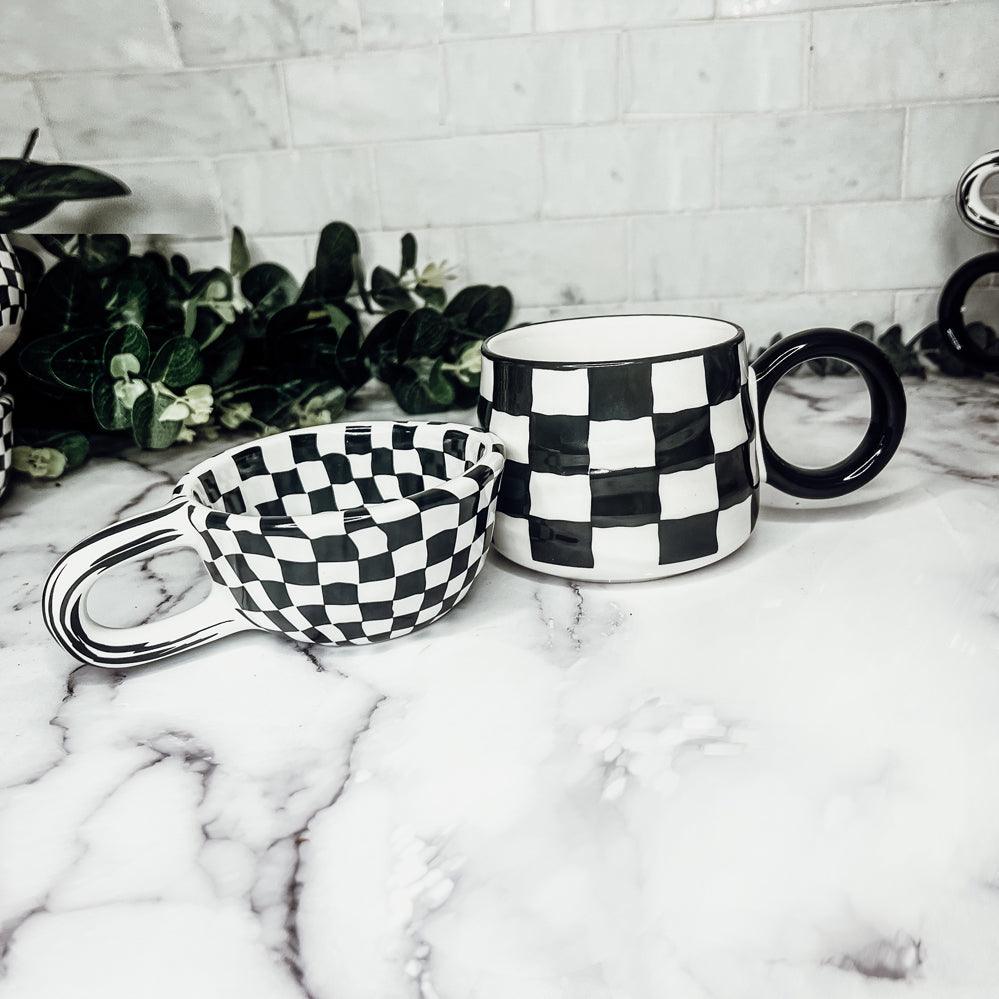 Gia Roma Coffee Mug Small BW Checkered Mug