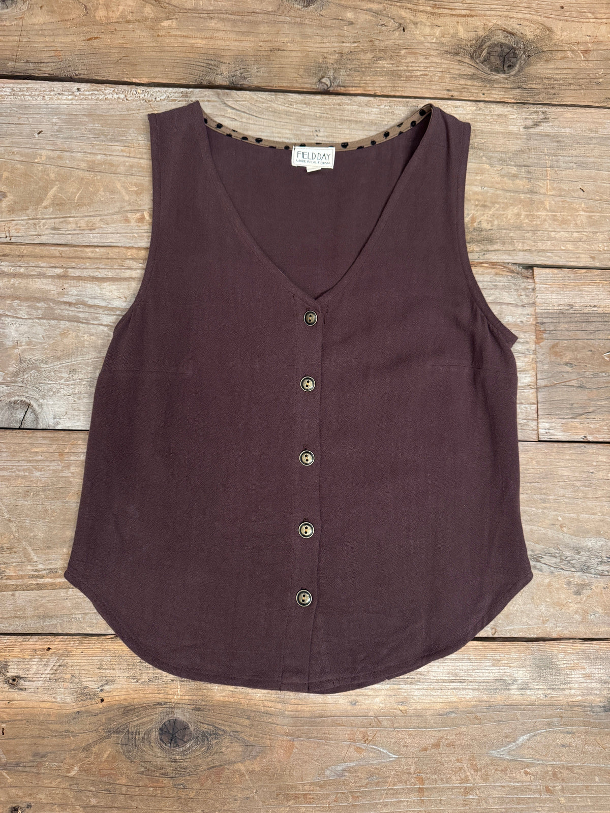Field Day Top Aviva Top in Brown Mauve Linen