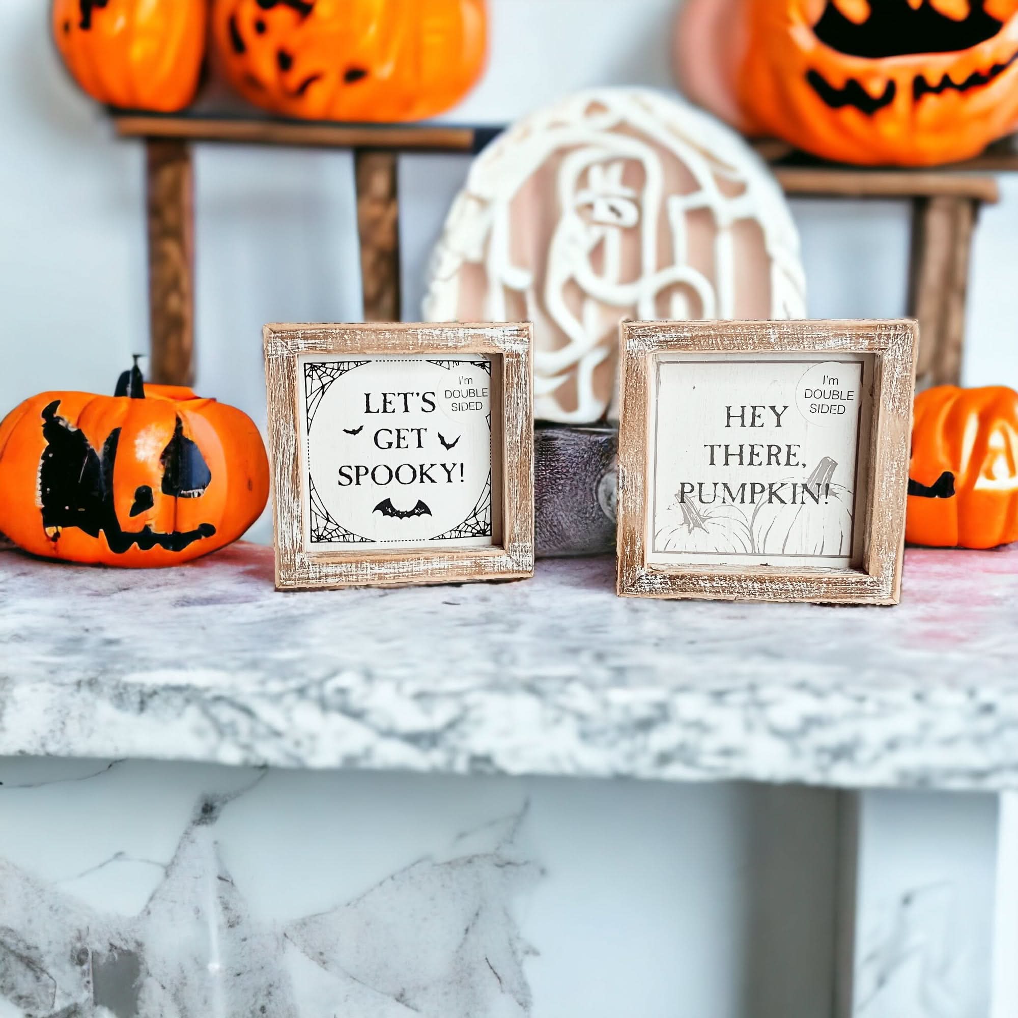 Gia Roma Halloween Sign Pumpkin + Spooky | Double-Sided