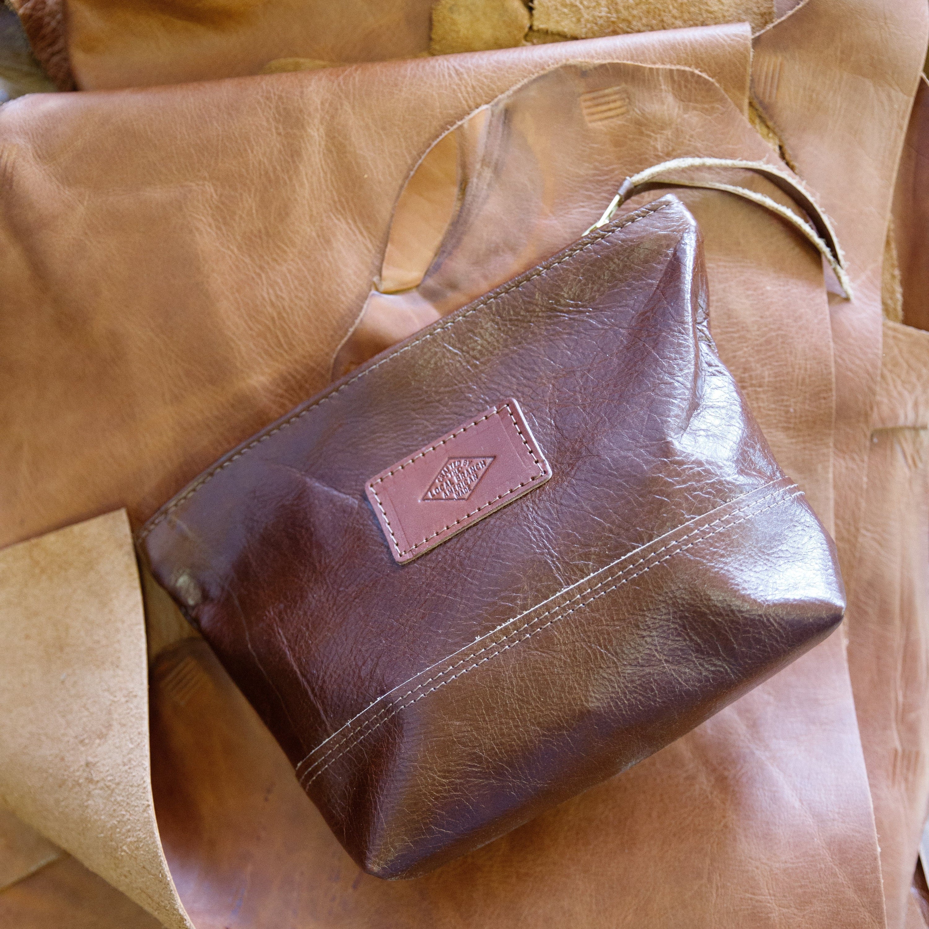 The Local Branch Leather Toiletry Bag Cognac Apothecary Bag