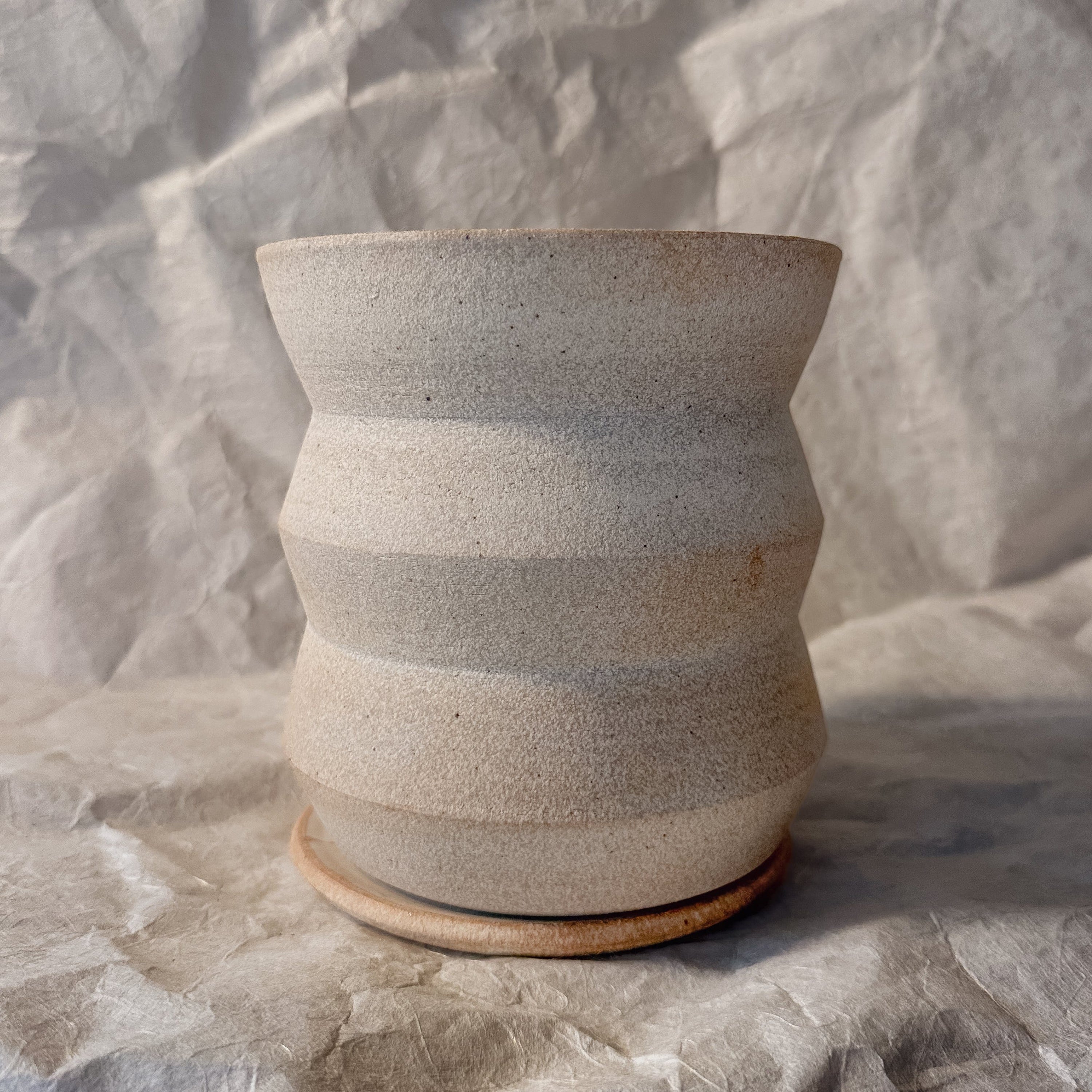 Olivia Snow Ceramics planter 6" Angled Creme Planter with Saucer and Drainage