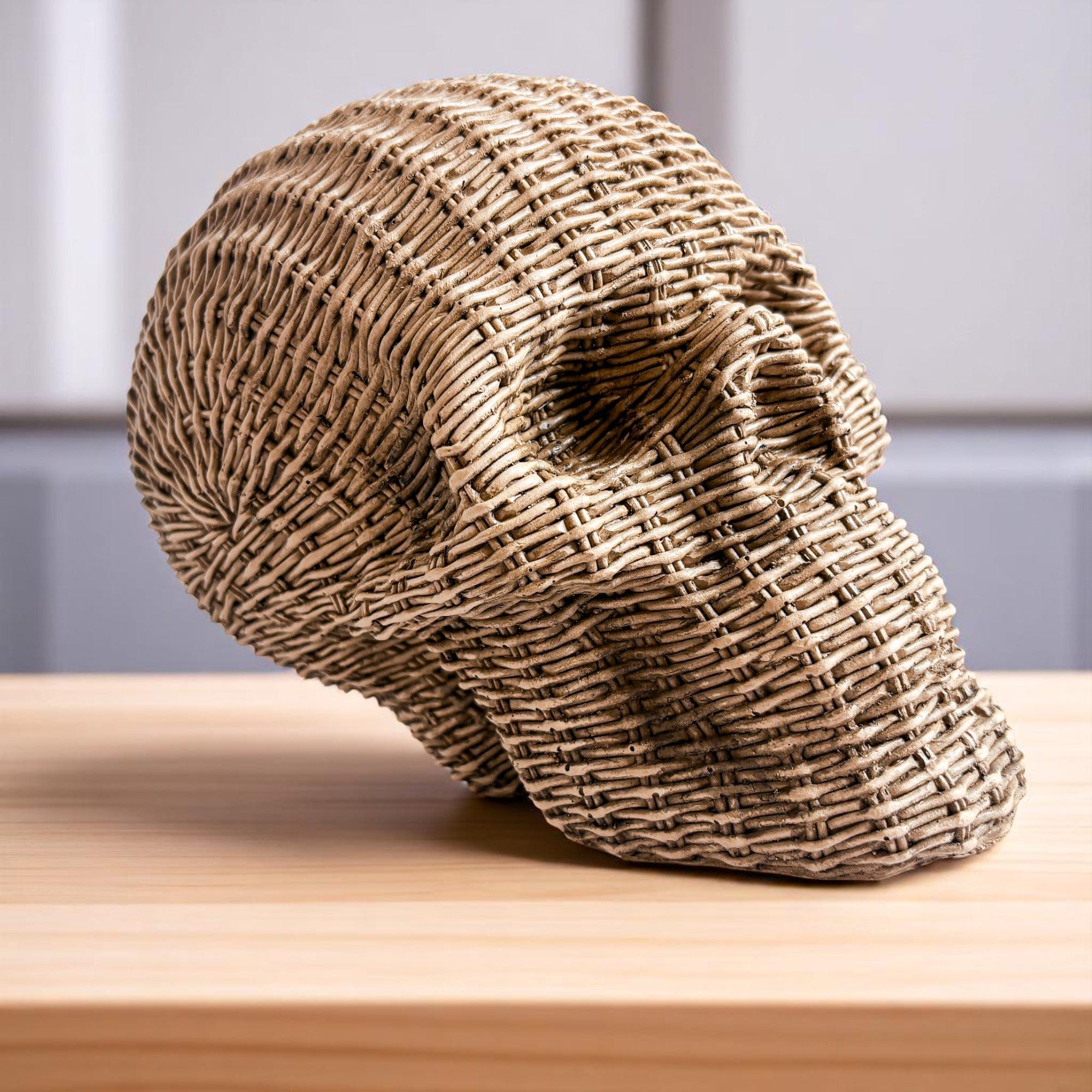 Gia Roma Basket Weave Statue 2pk-Both Brown Skull Me Rattan-Style Skull Decor – Natural & White Resin