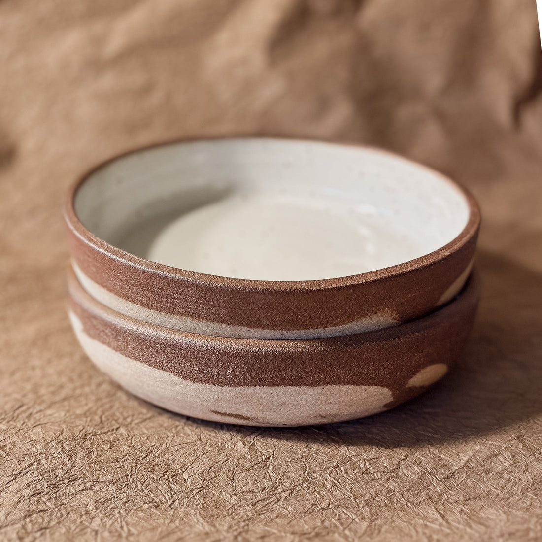 9.5" Brown and White Marbled Ceramic Coupe Bowl - My American Goods