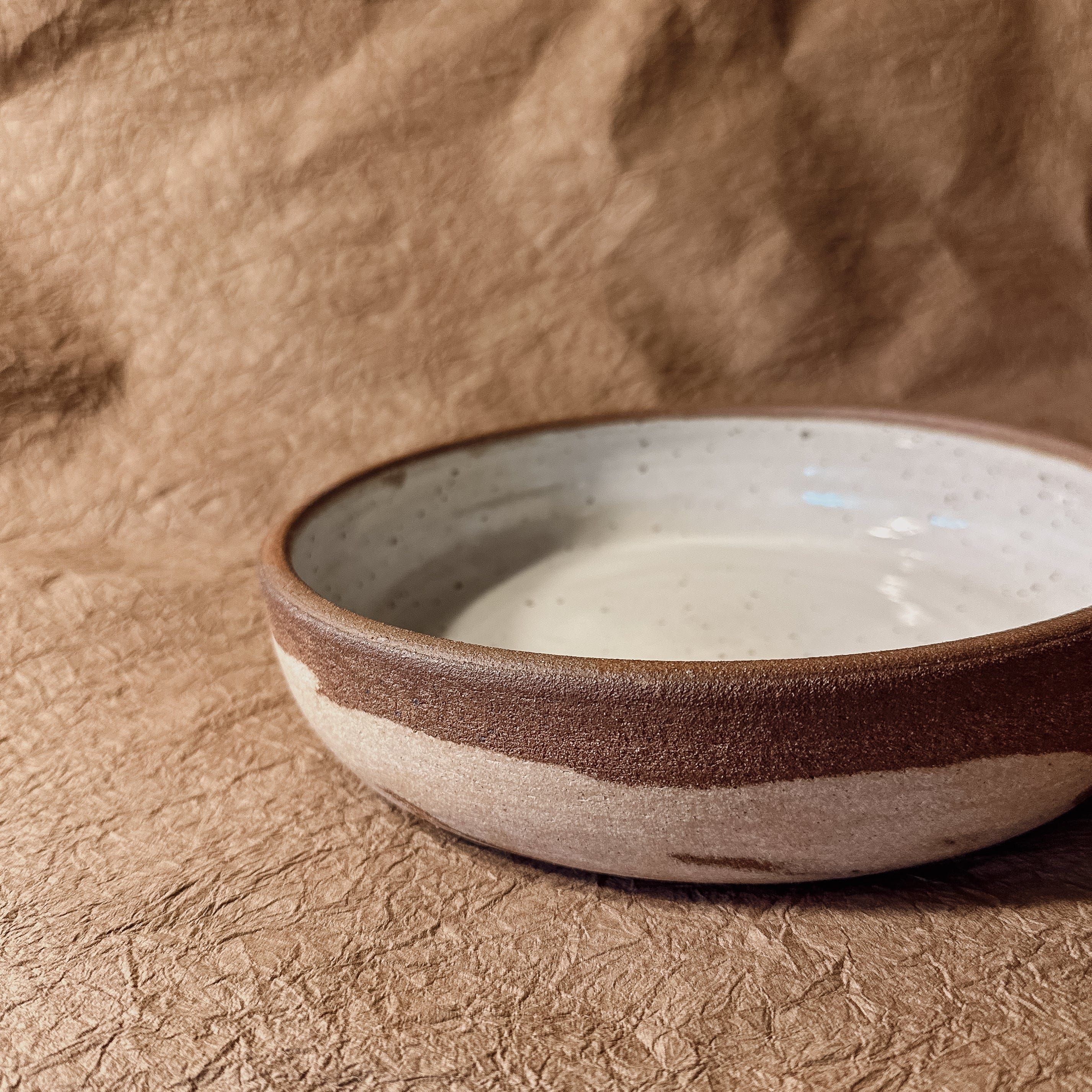 9.5" Brown and White Marbled Ceramic Coupe Bowl - My American Goods