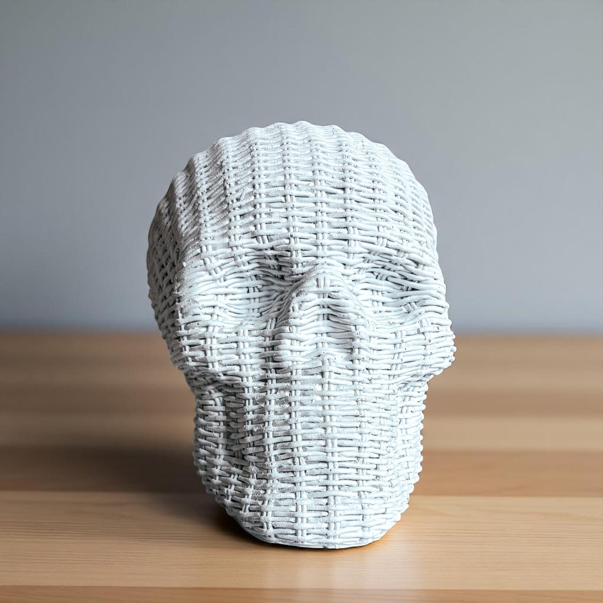 Skull Me Rattan-Style Skull Decor – Natural & White Resin - My American Goods