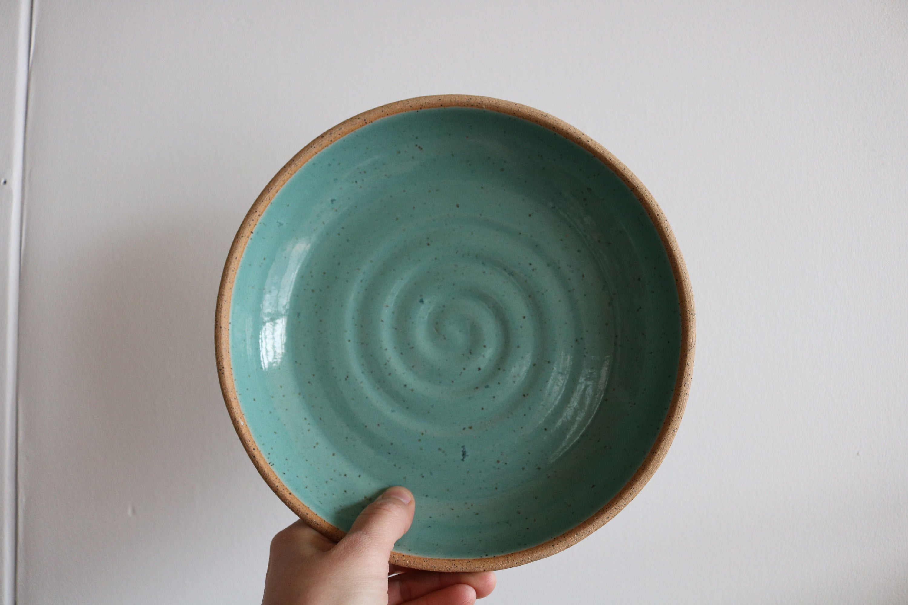 KJ Pottery Bowl Teal Green / Raw Rim Pasta Bowl