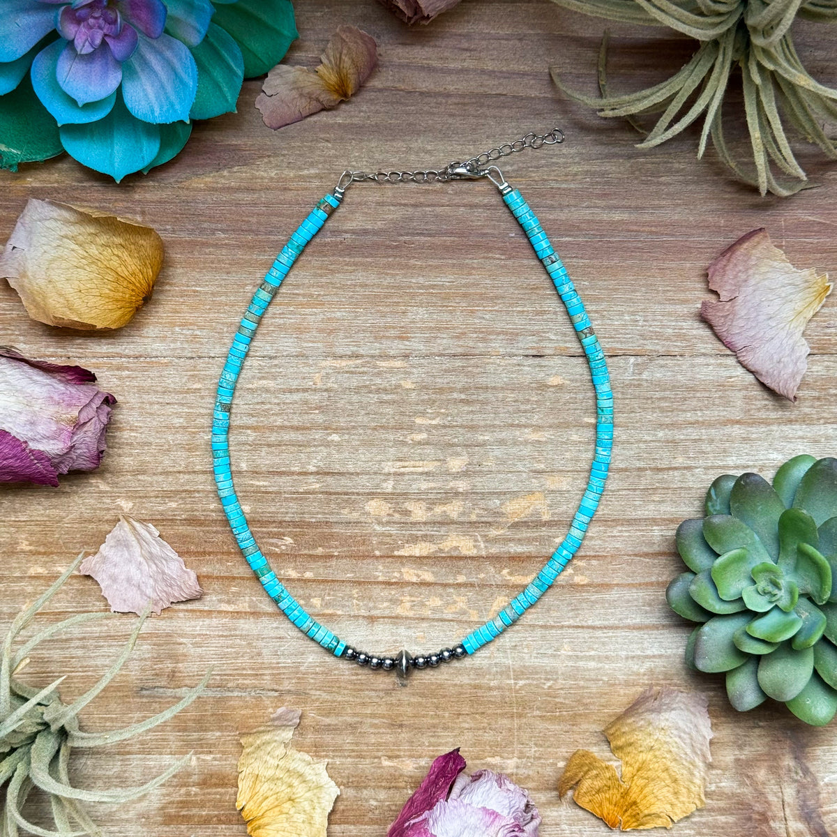 14" Variscite Turquoise & Sterling Silver Pearl Choker